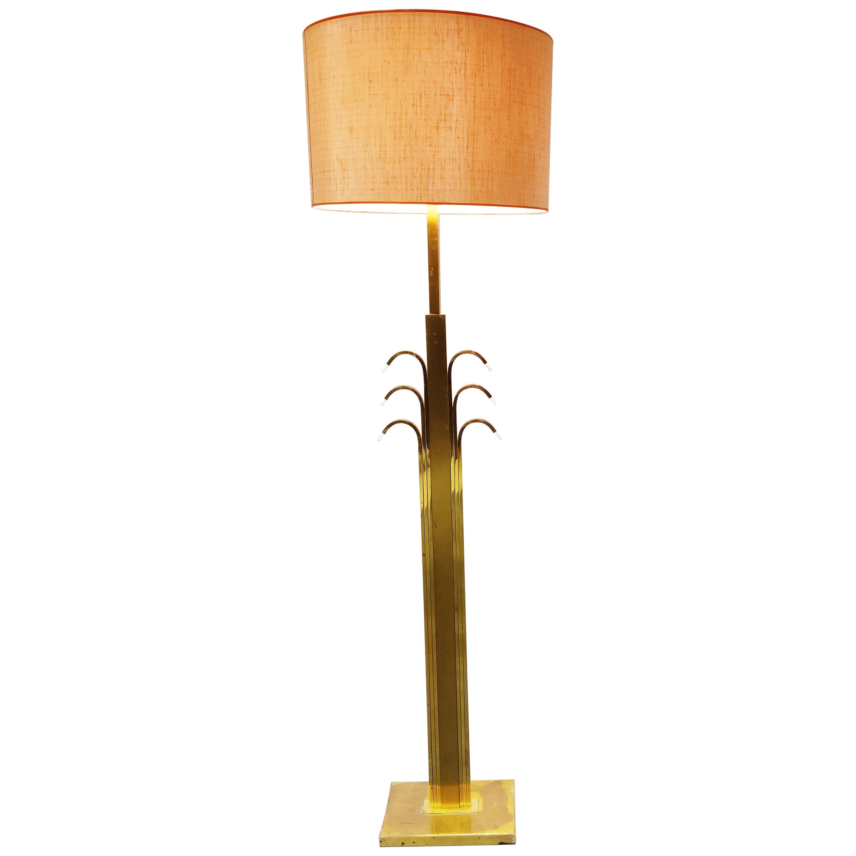Vintage Brass and Glass Floor Lamp, 1970s