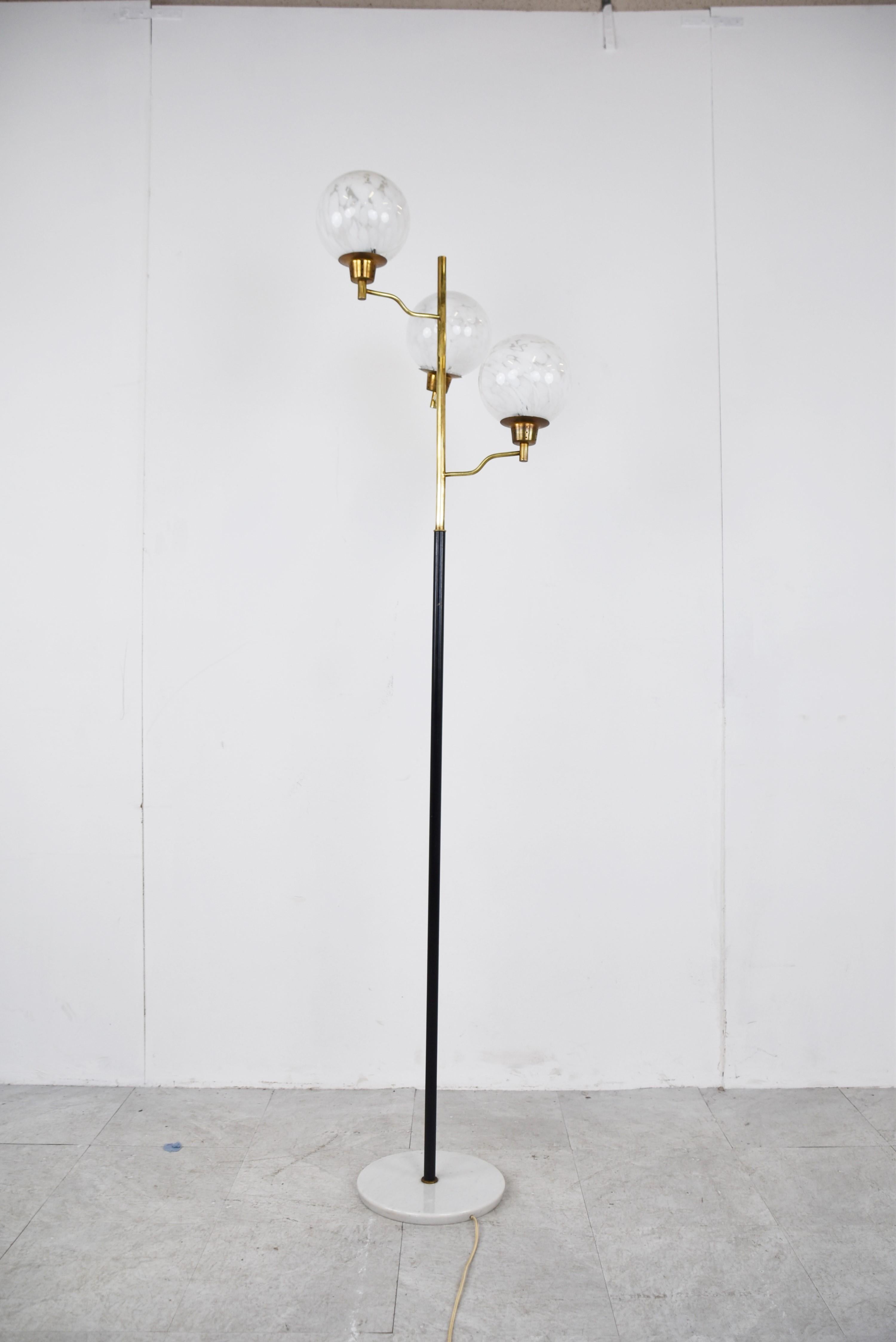 Mid-Century Modern Vintage Brass and Glass Floor Lamp, 1970s, Italy For Sale