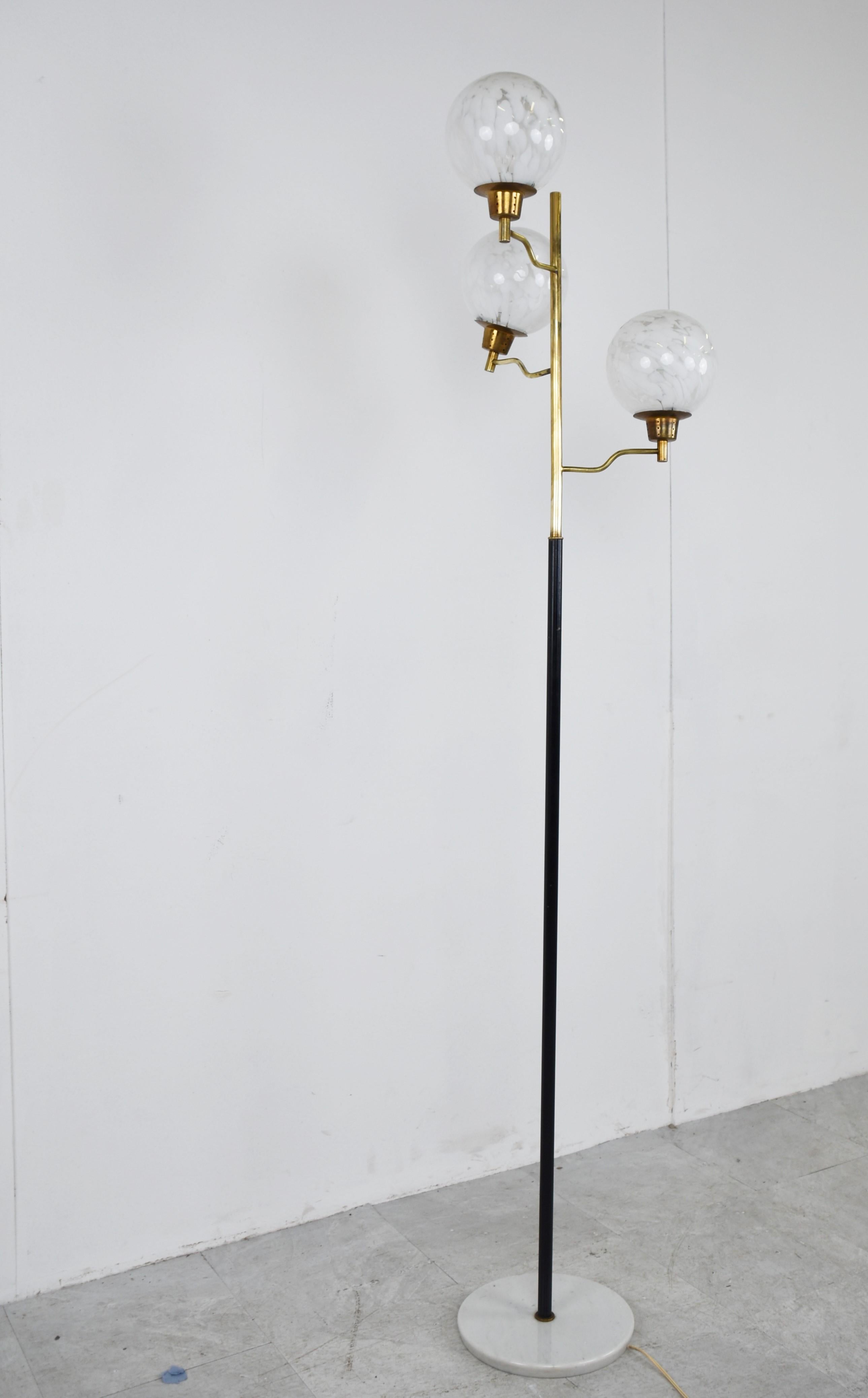 Italian Vintage Brass and Glass Floor Lamp, 1970s, Italy For Sale