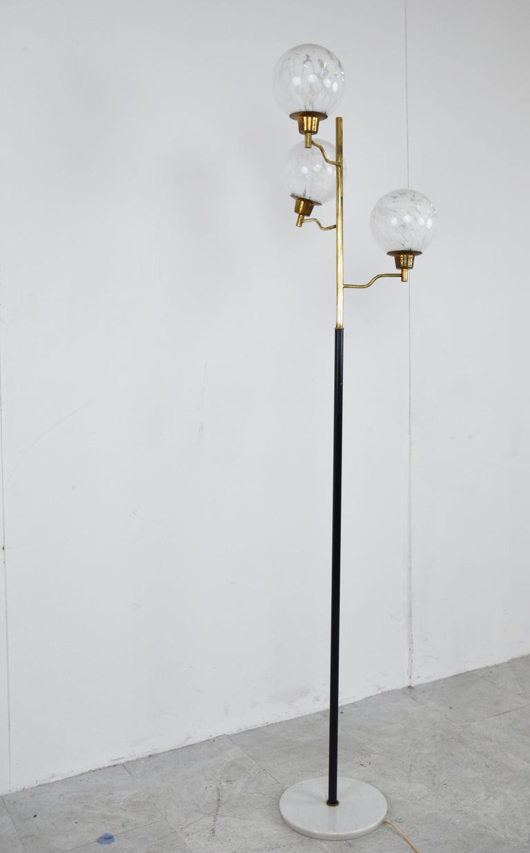 Vintage Brass and Glass Floor Lamp, 1970s, Italy For Sale at 1stDibs