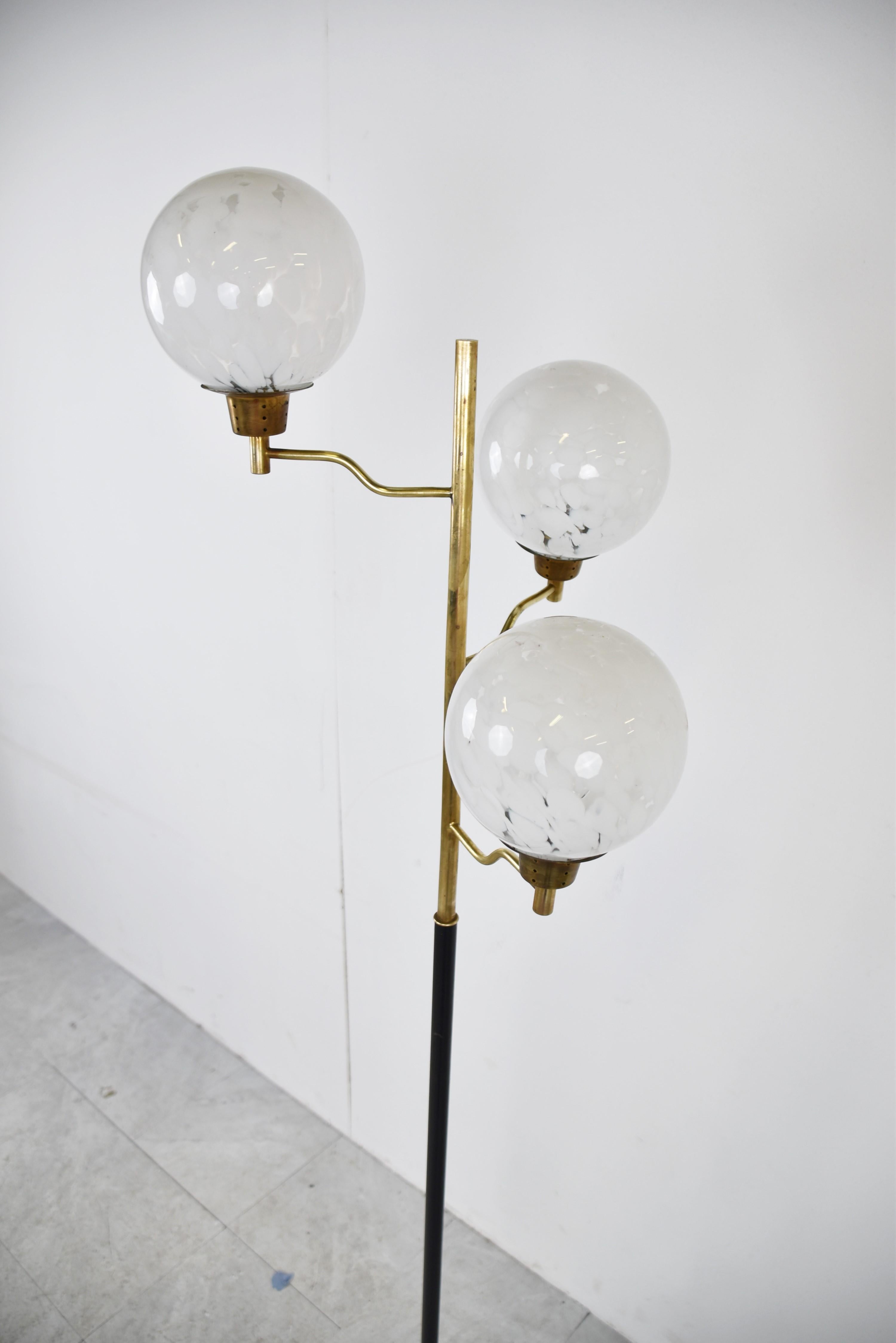 Late 20th Century Vintage Brass and Glass Floor Lamp, 1970s, Italy For Sale