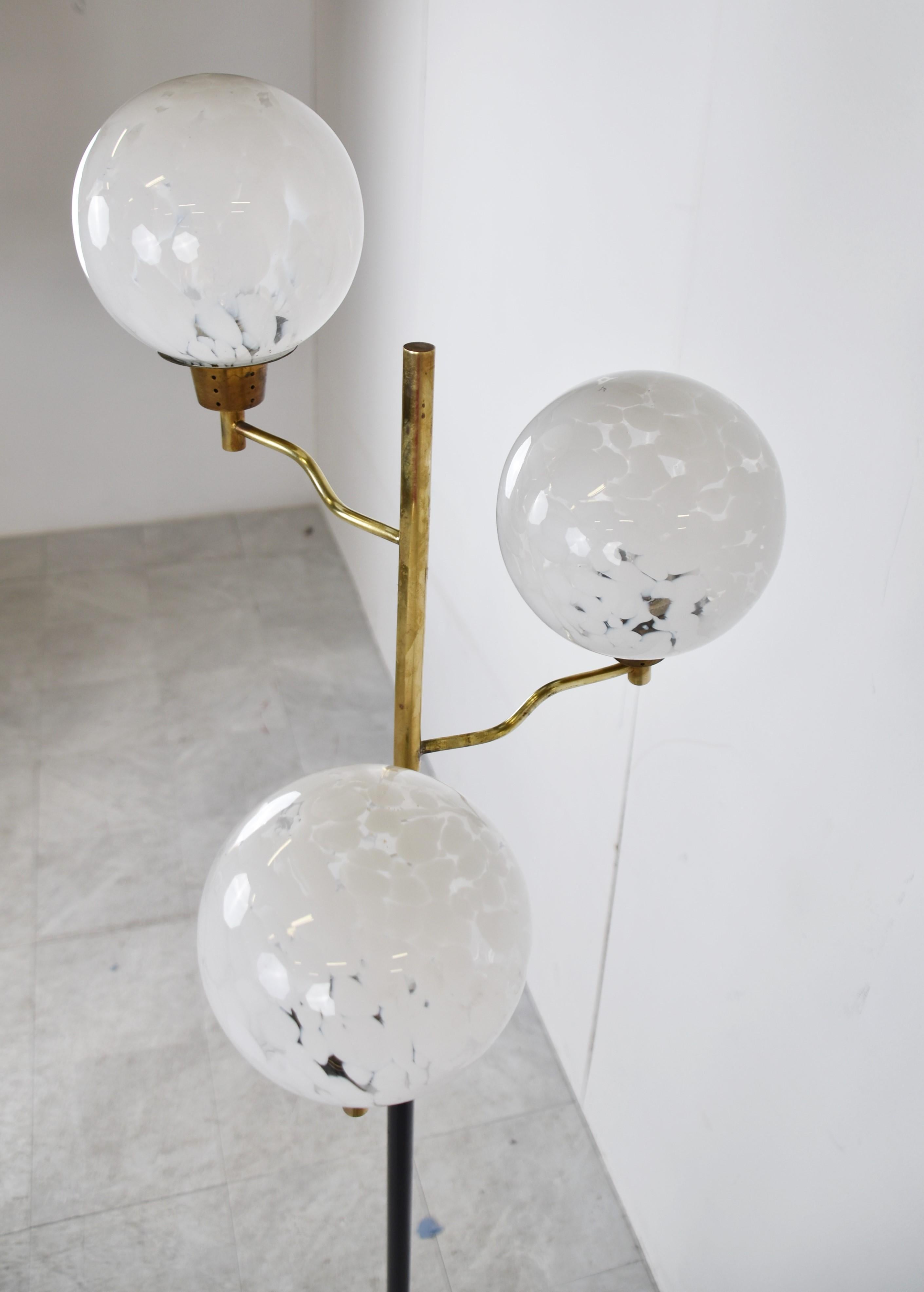 Metal Vintage Brass and Glass Floor Lamp, 1970s, Italy For Sale
