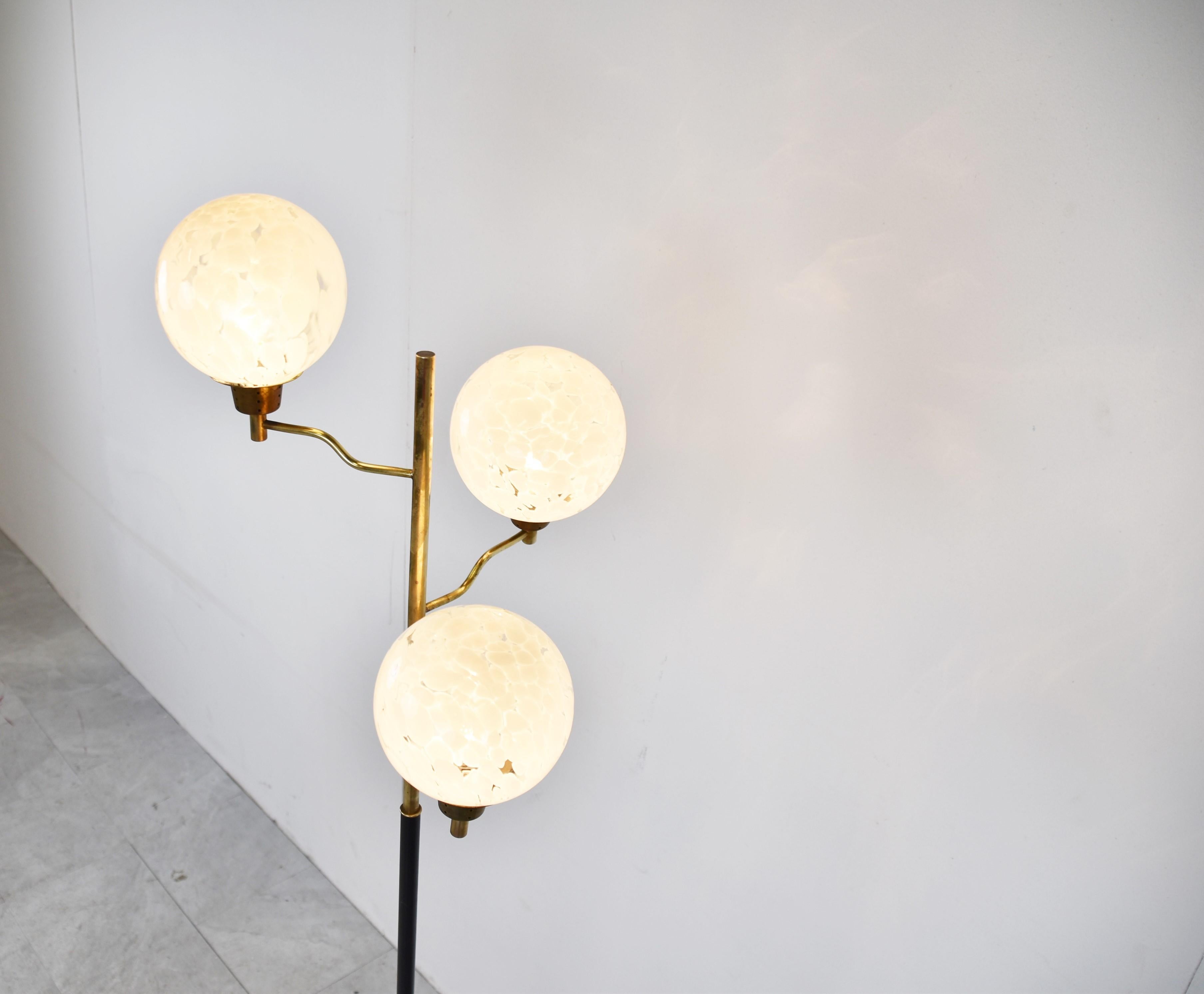 Vintage Brass and Glass Floor Lamp, 1970s, Italy For Sale 1