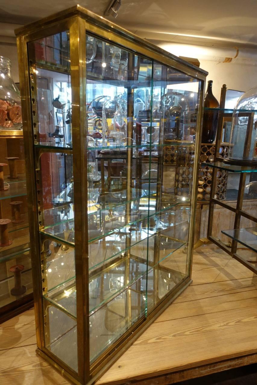 Vintage Brass and Glass French Boutique Display Cabinet 1