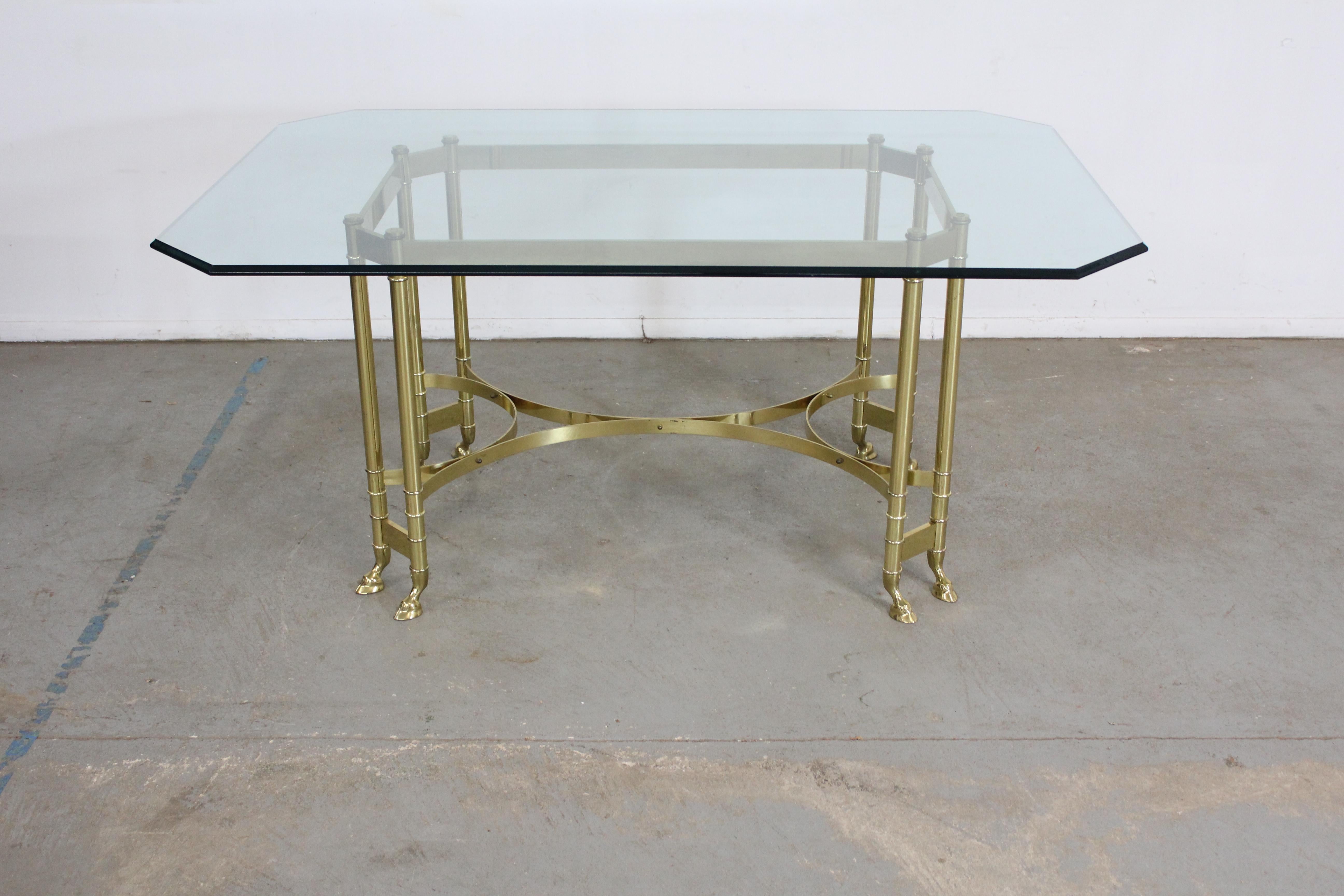 North American Vintage Brass and Glass Jansen Regency Style Hoof Foot Dining Table For Sale