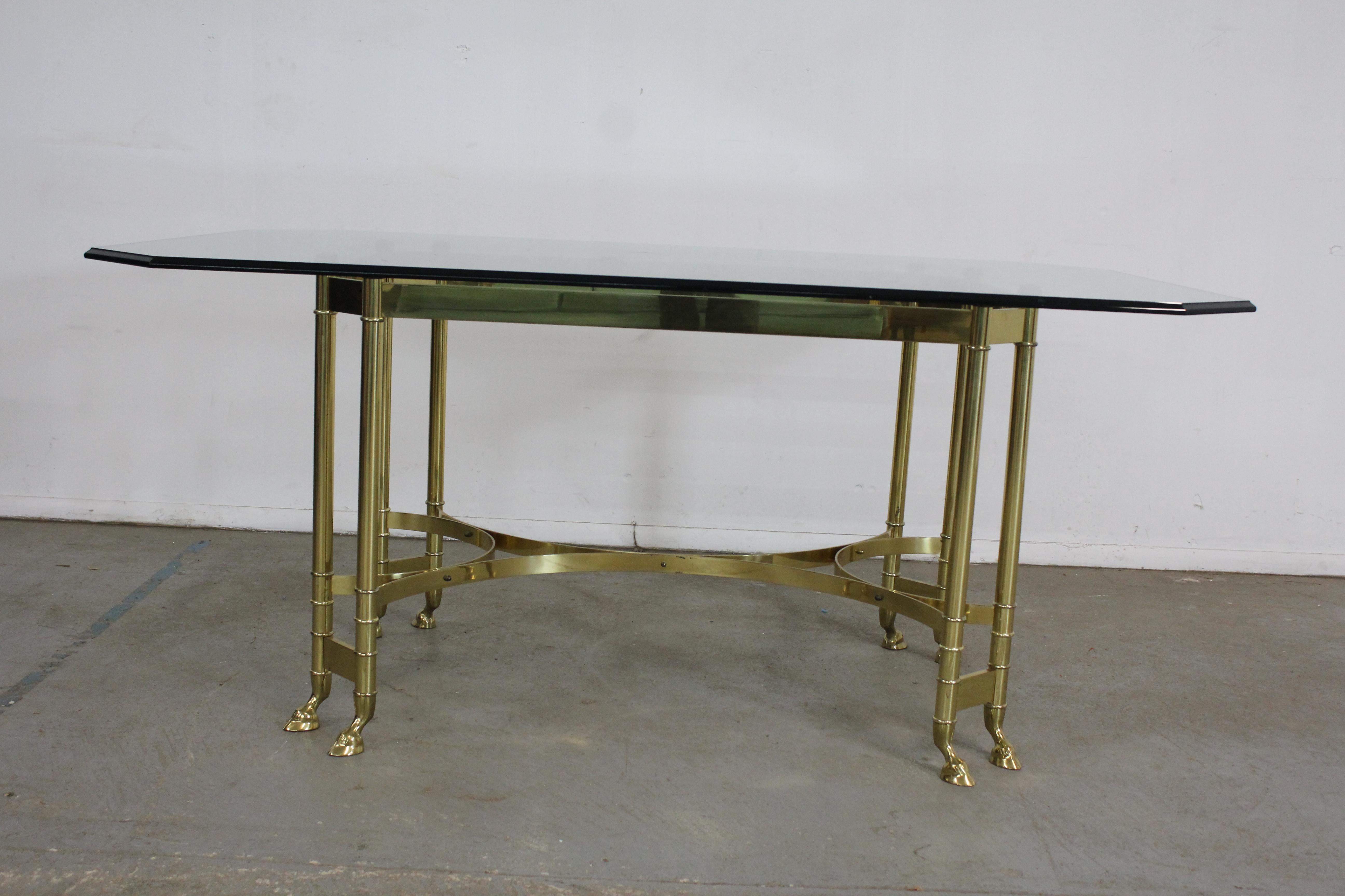 Vintage Brass and Glass Jansen Regency Style Hoof Foot Dining Table In Good Condition For Sale In Wilmington, DE