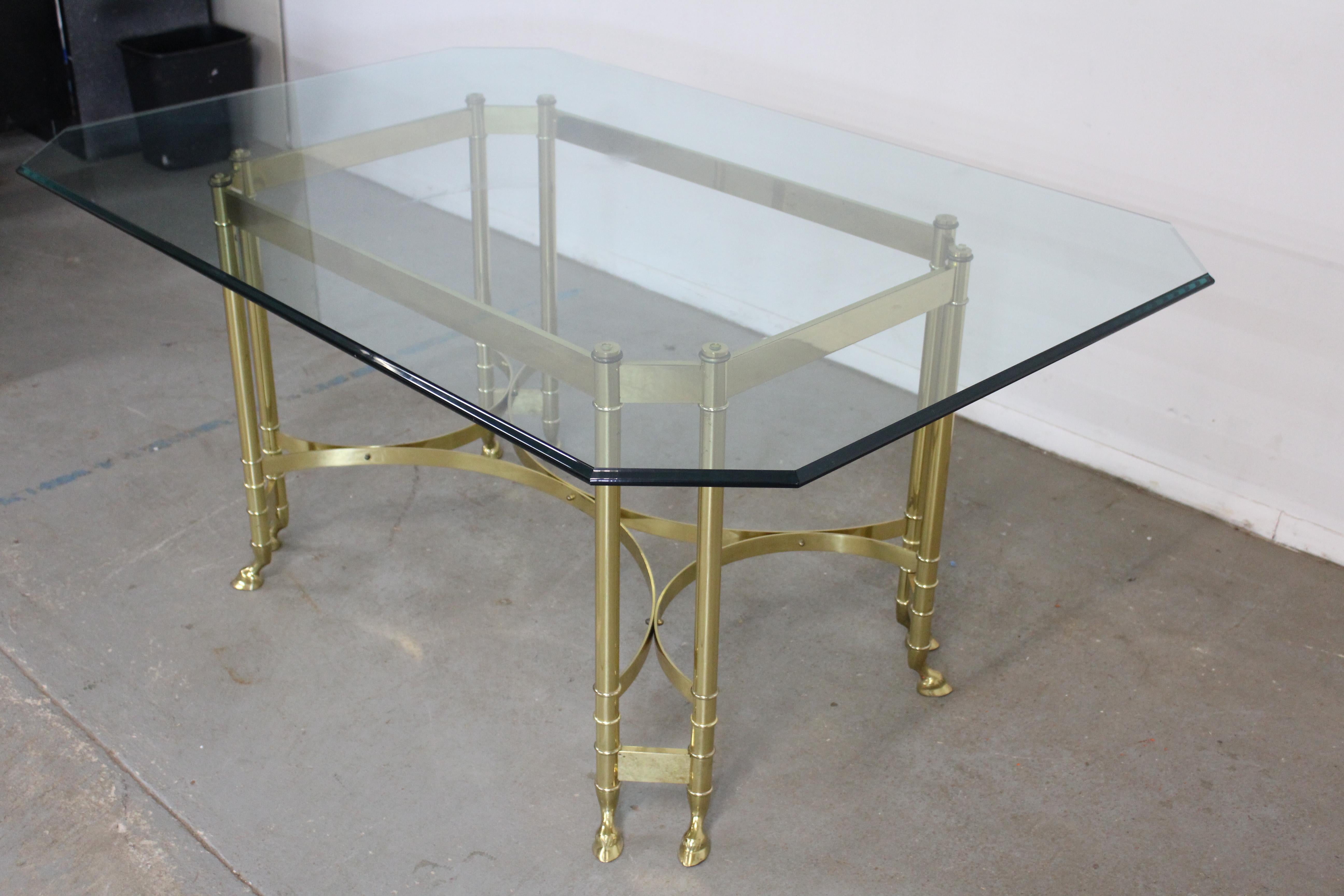 Late 20th Century Vintage Brass and Glass Jansen Regency Style Hoof Foot Dining Table For Sale