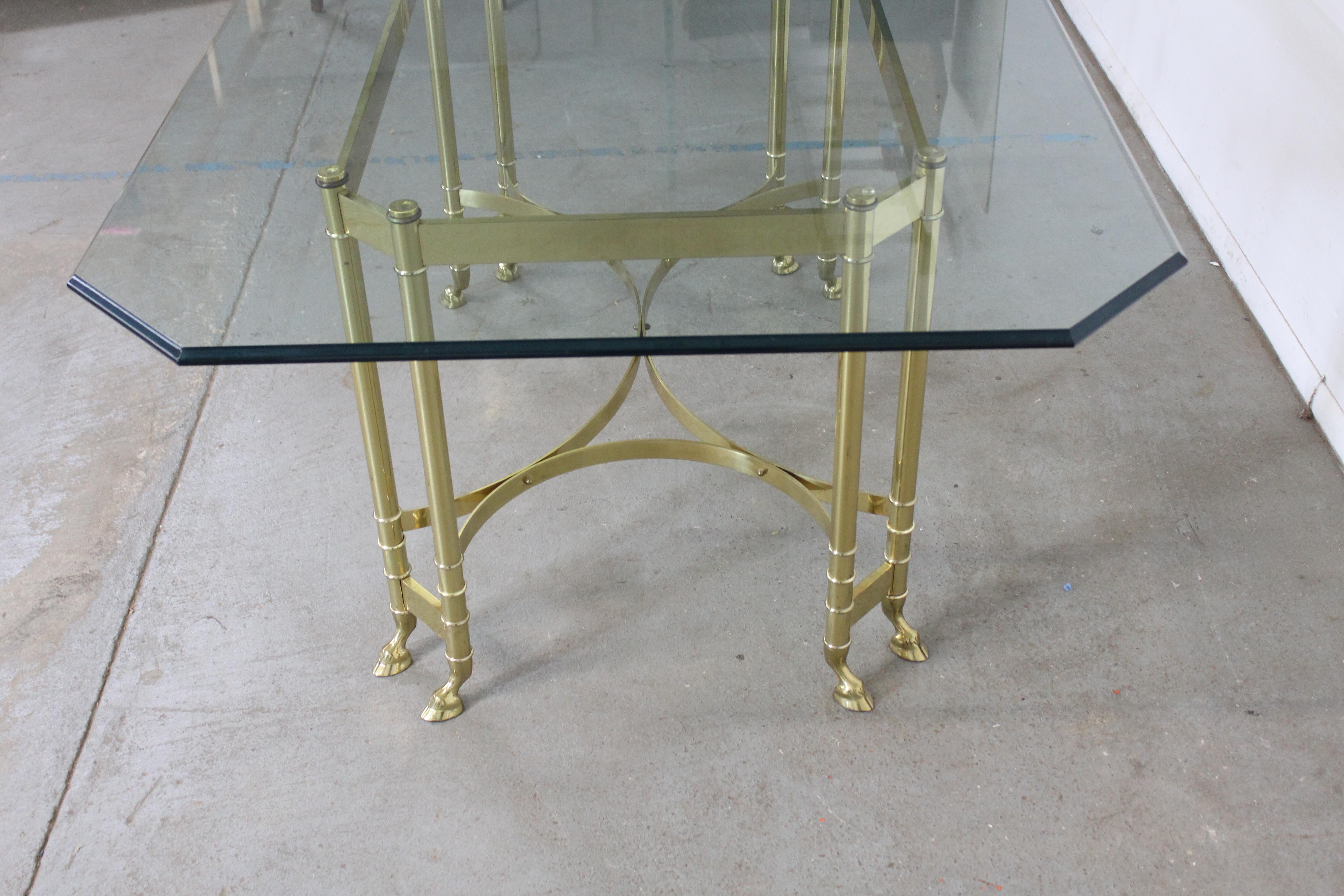 Vintage Brass and Glass Jansen Regency Style Hoof Foot Dining Table For Sale 1