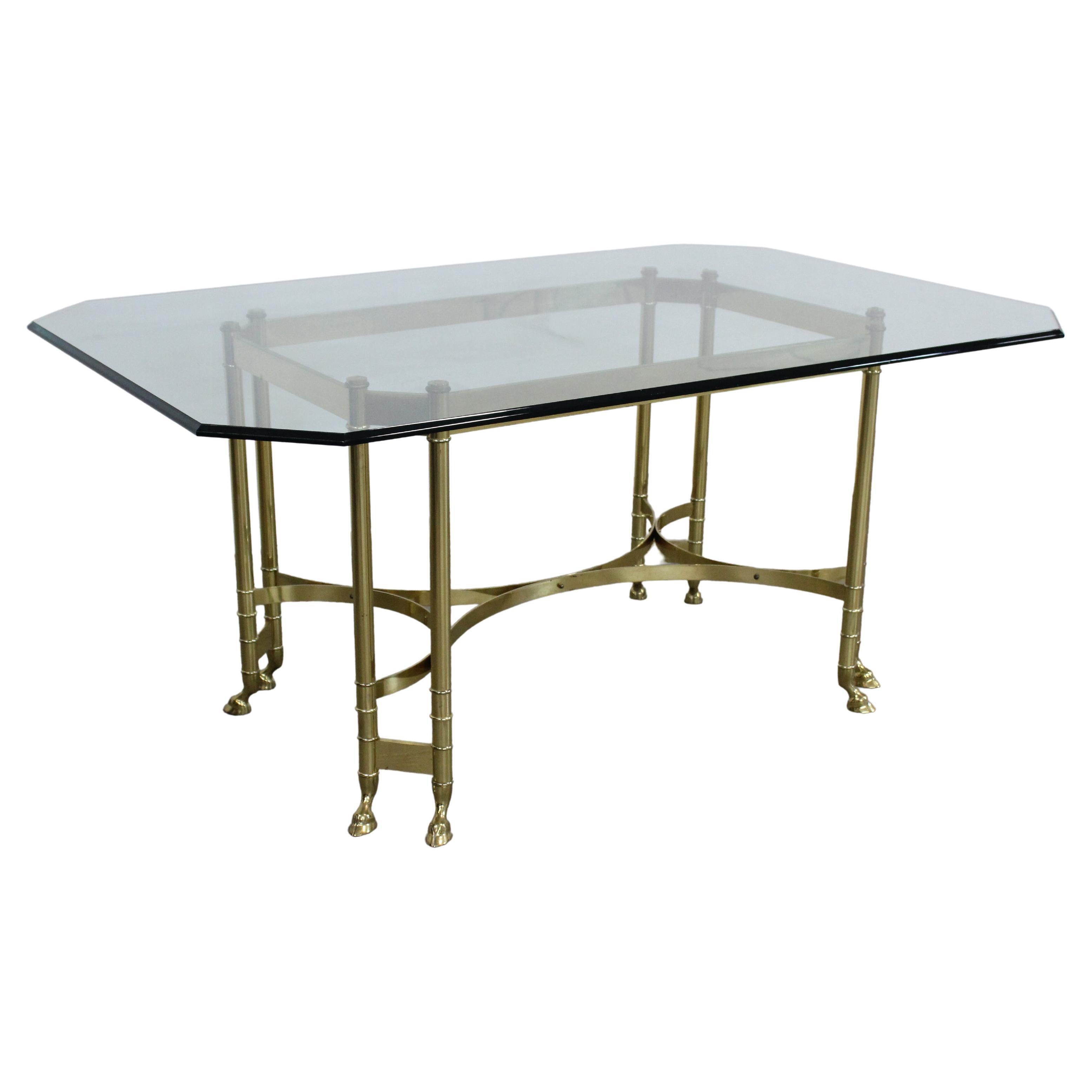 Vintage Brass and Glass Jansen Regency Style Hoof Foot Dining Table For Sale