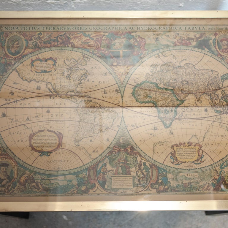 Vintage Brass and Glass Map Side Table, 1970s For Sale at 1stDibs