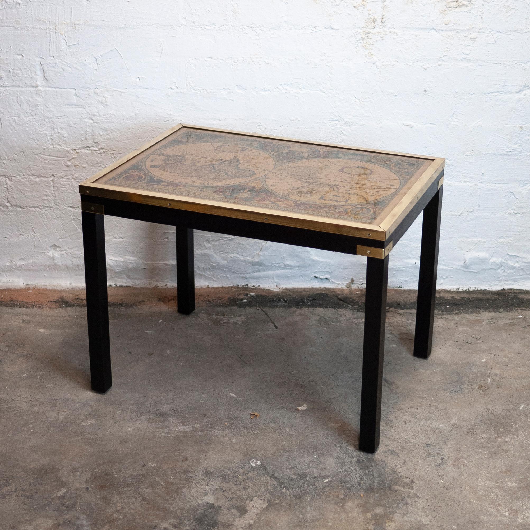 Vintage Brass and Glass Map Side Table, 1970s For Sale 4