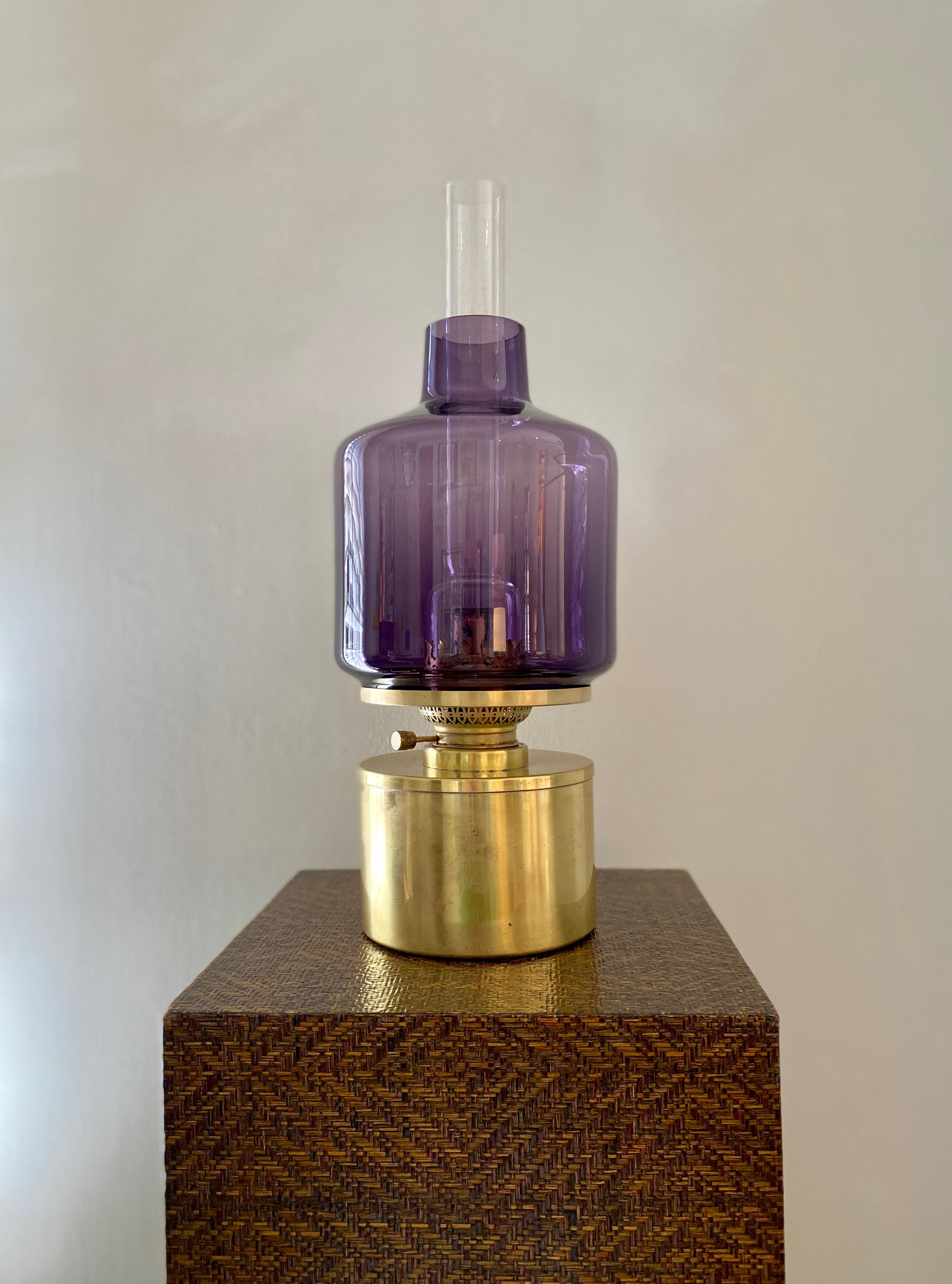 Vintage Brass and Glass Oil Lamp Designed by Hans Agne, Jakobsson Ab, Markaryd For Sale 7
