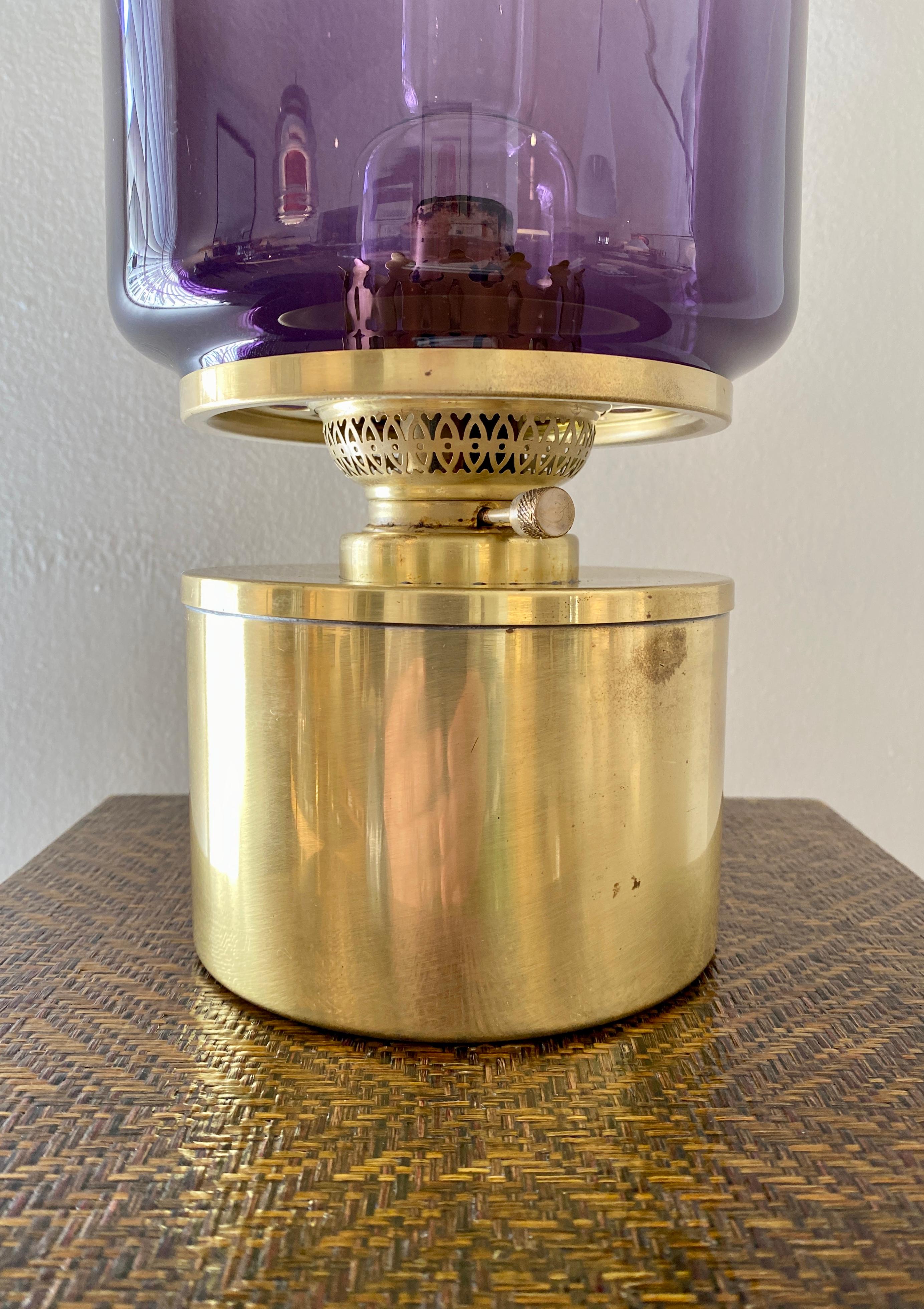 Scandinavian Modern Vintage Brass and Glass Oil Lamp Designed by Hans Agne, Jakobsson Ab, Markaryd For Sale