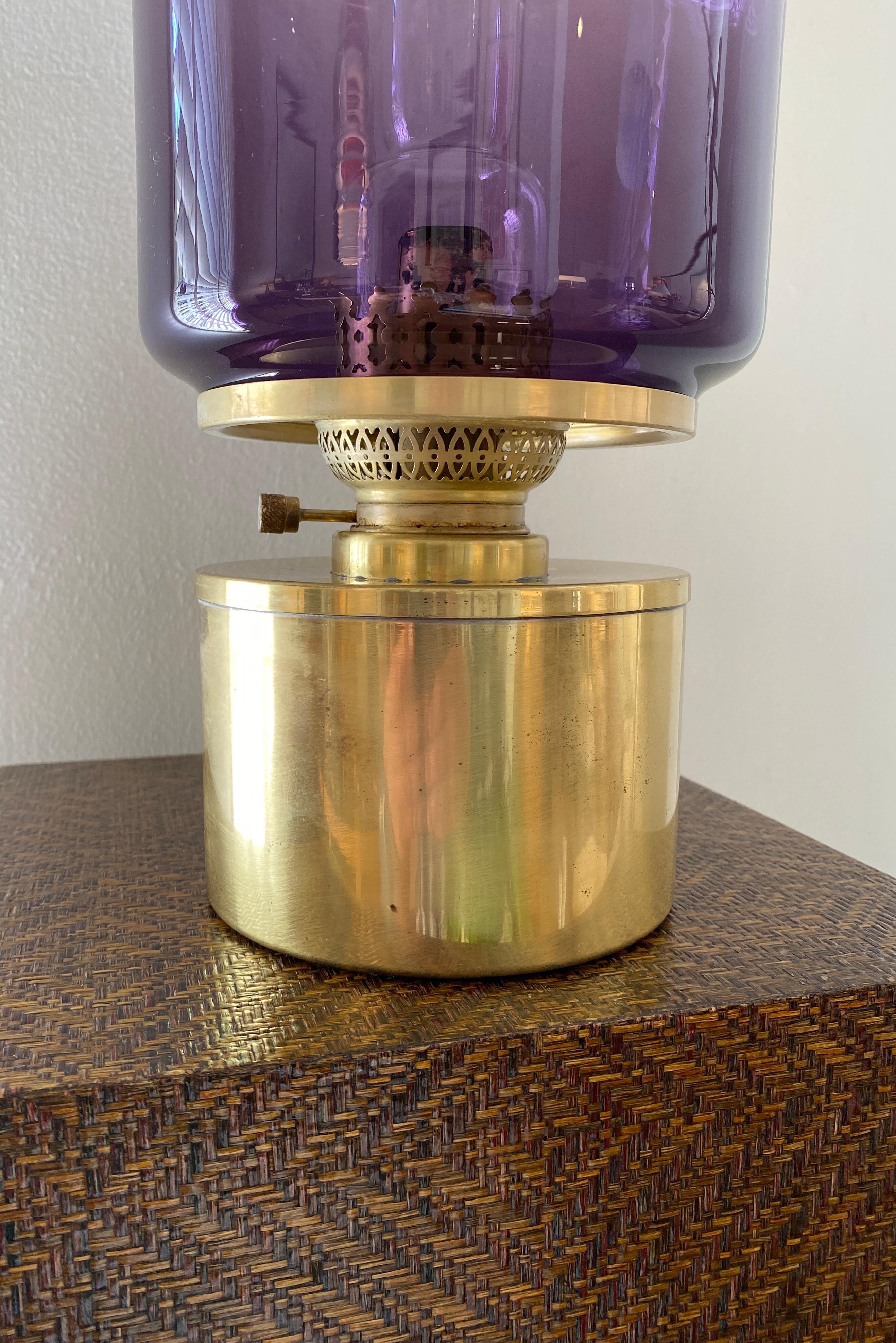 Vintage Brass and Glass Oil Lamp Designed by Hans Agne, Jakobsson Ab, Markaryd In Good Condition For Sale In Doraville, GA