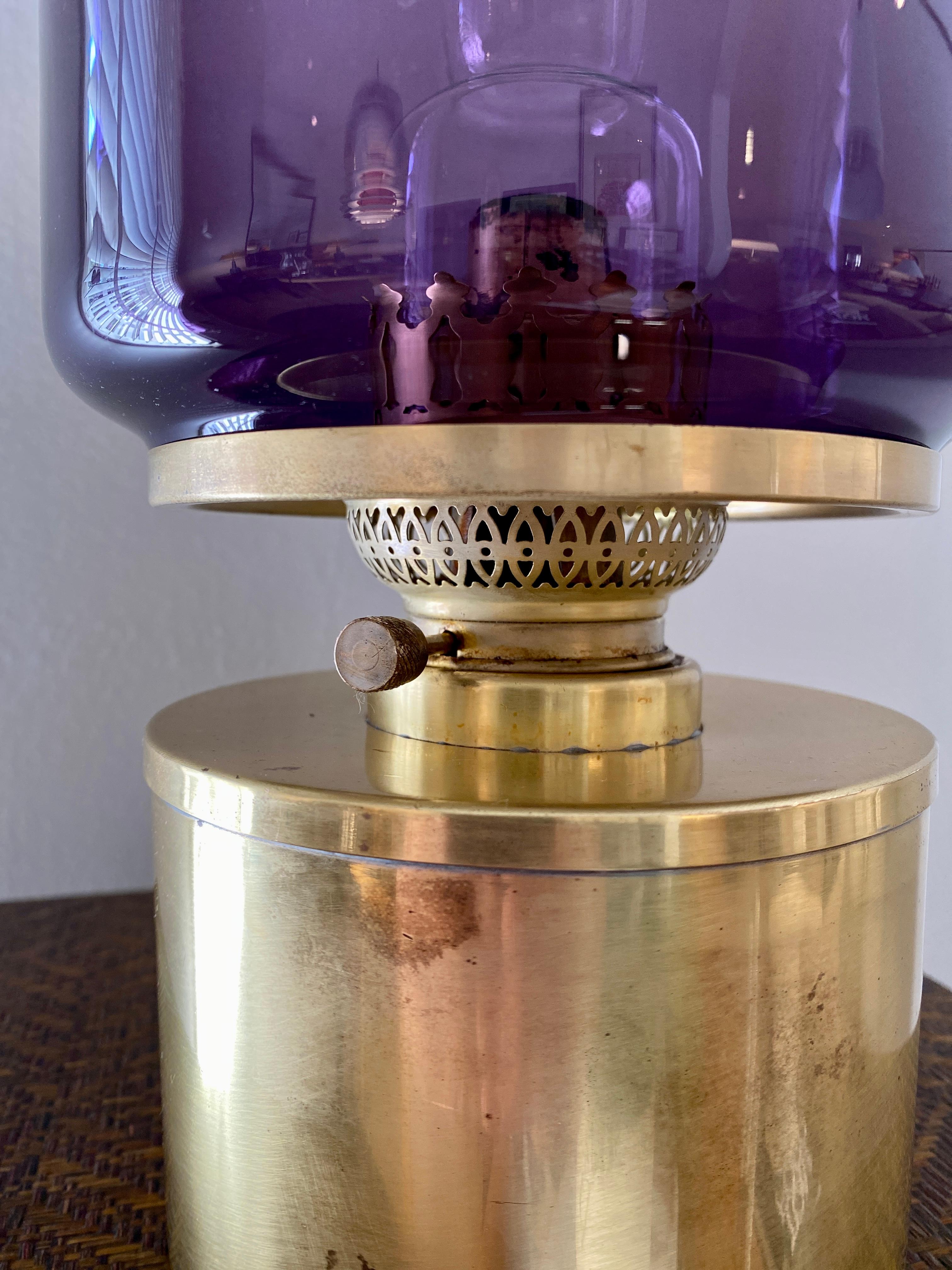 Mid-20th Century Vintage Brass and Glass Oil Lamp Designed by Hans Agne, Jakobsson Ab, Markaryd For Sale