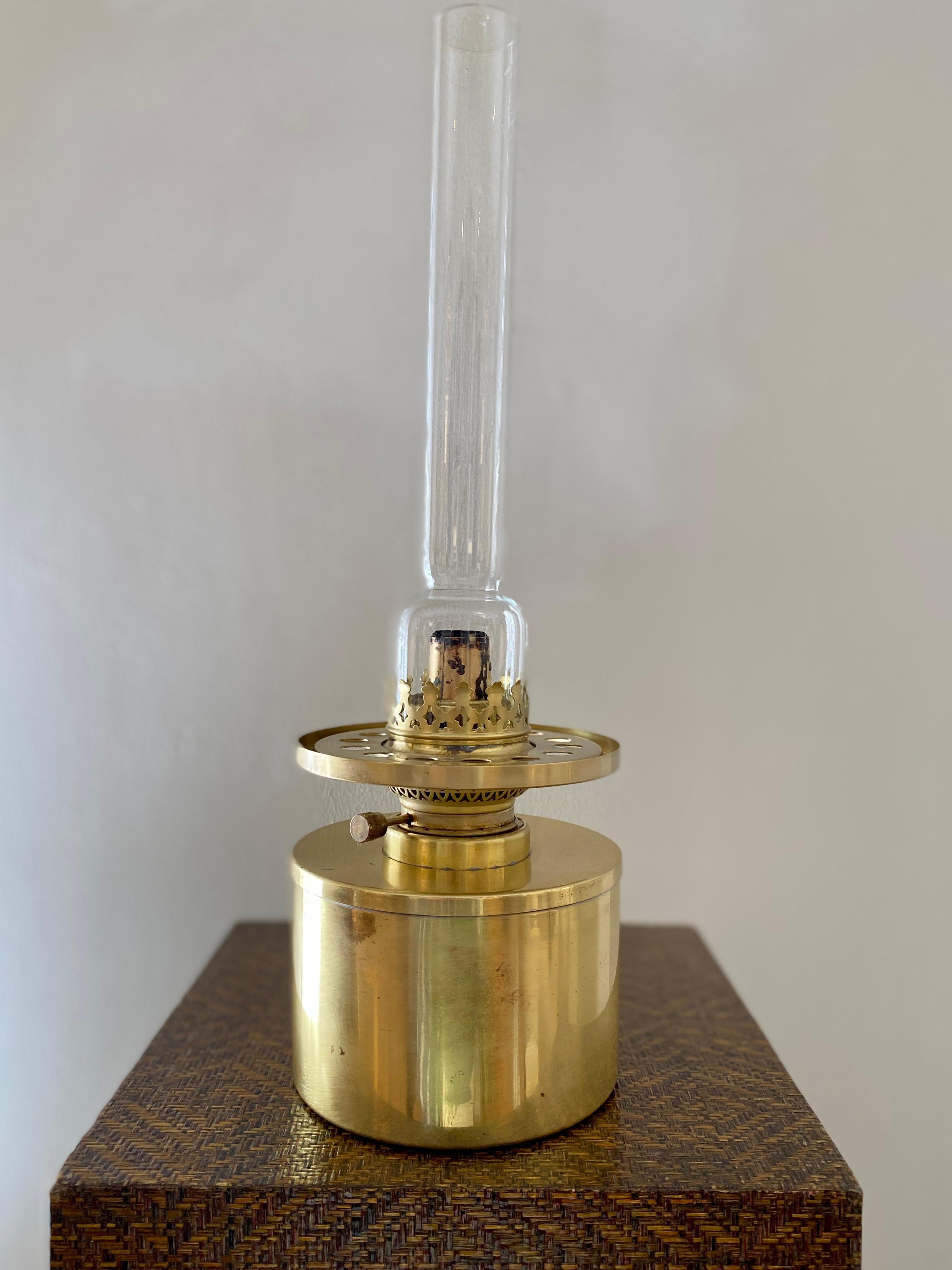 Vintage Brass and Glass Oil Lamp Designed by Hans Agne, Jakobsson Ab, Markaryd For Sale 1