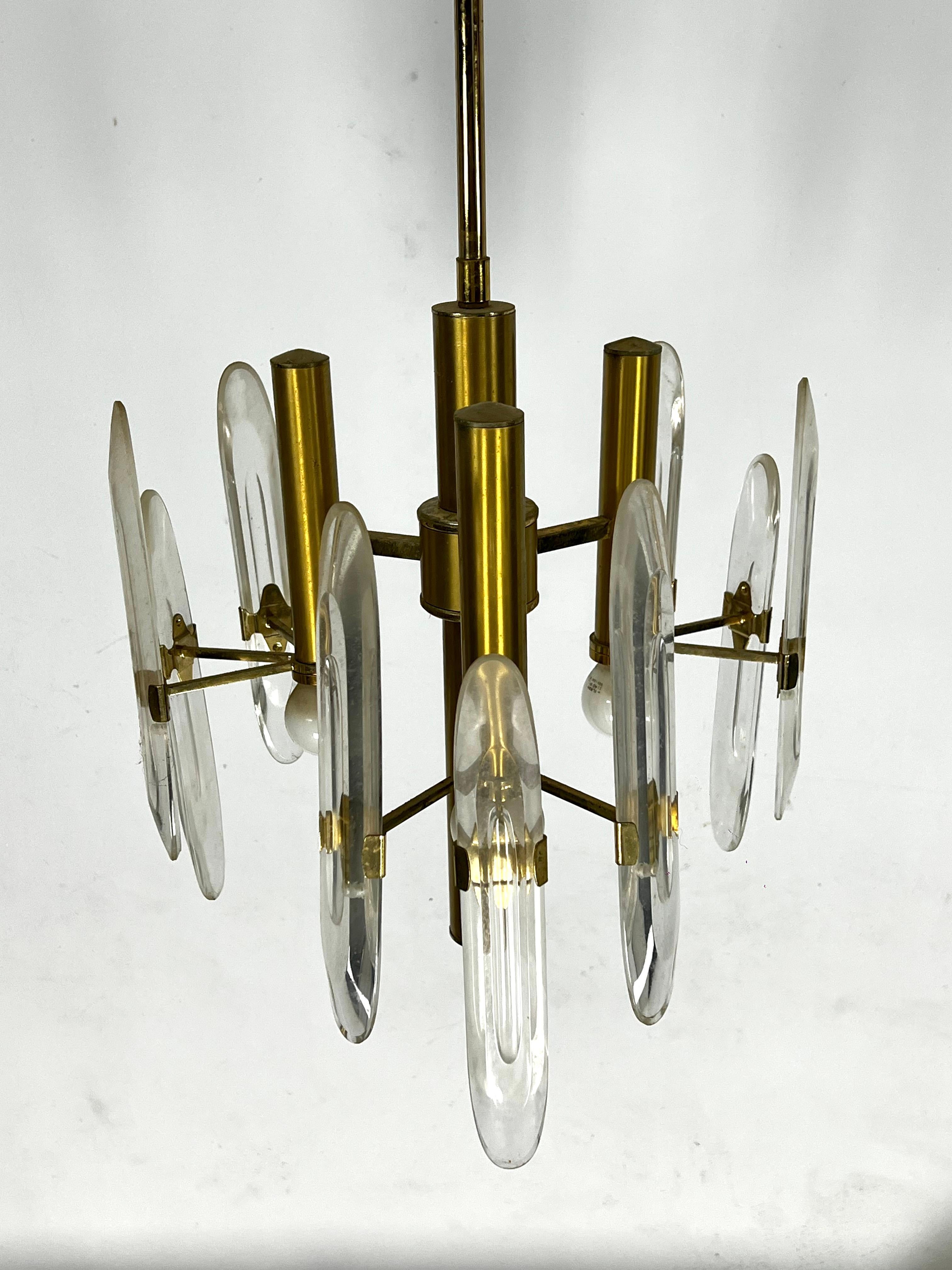 20th Century Vintage brass and glass pendant by Sciolari. Italy 1970s.
