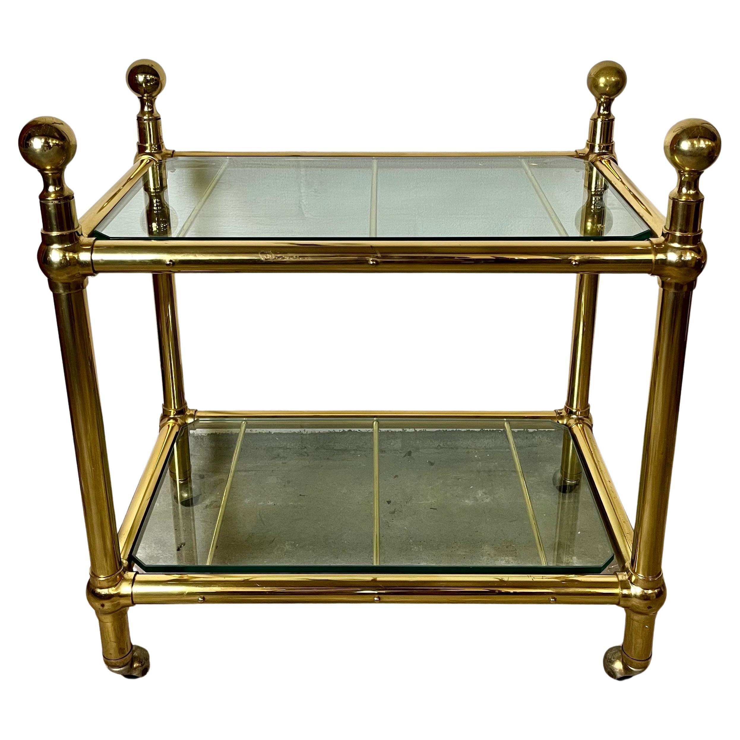 Vintage Brass and Glass Serving Trolley or Bar Cart Italy For Sale
