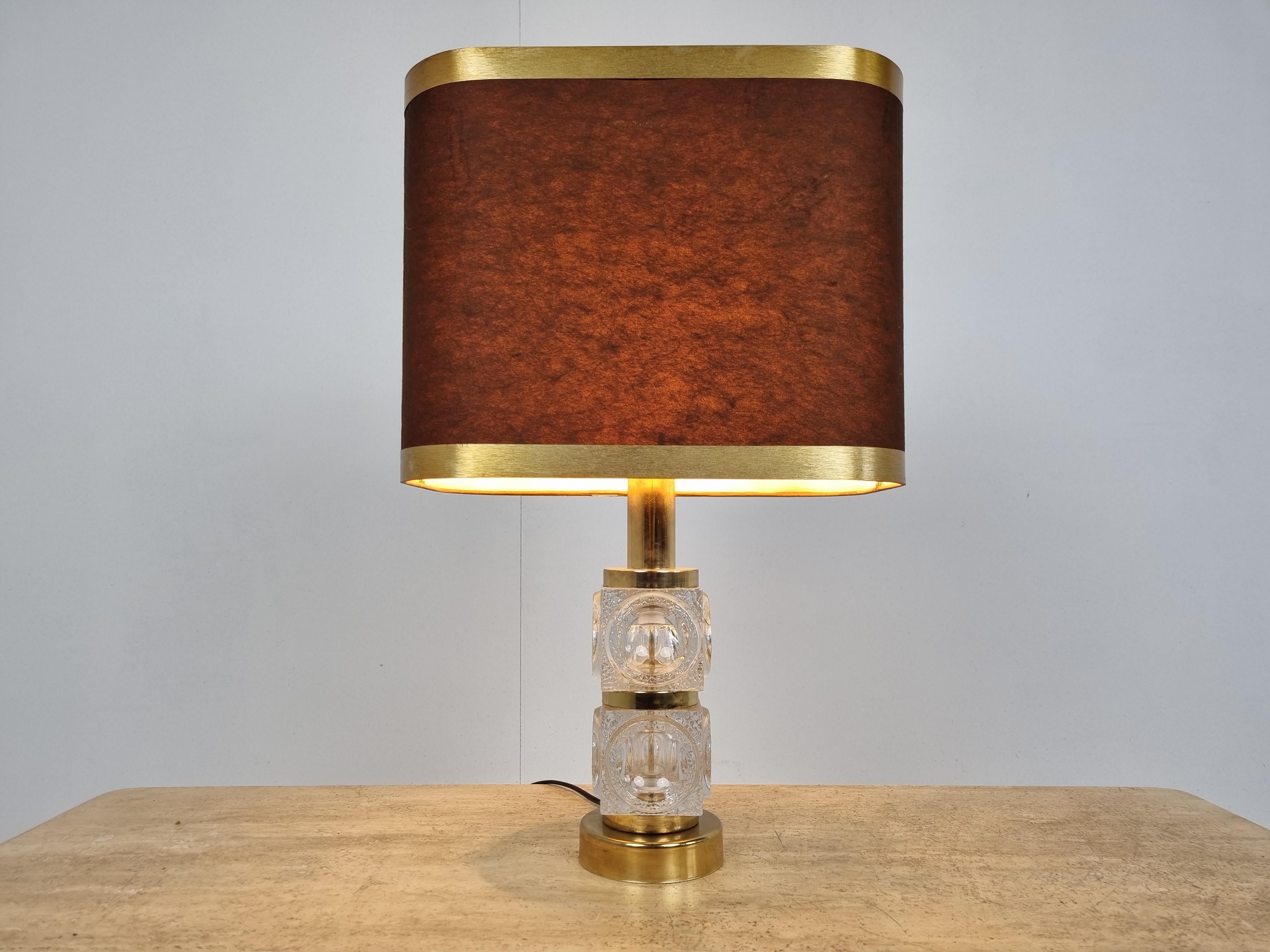 Mid-Century Modern Vintage Brass and Glass Table Lamp, 1960s