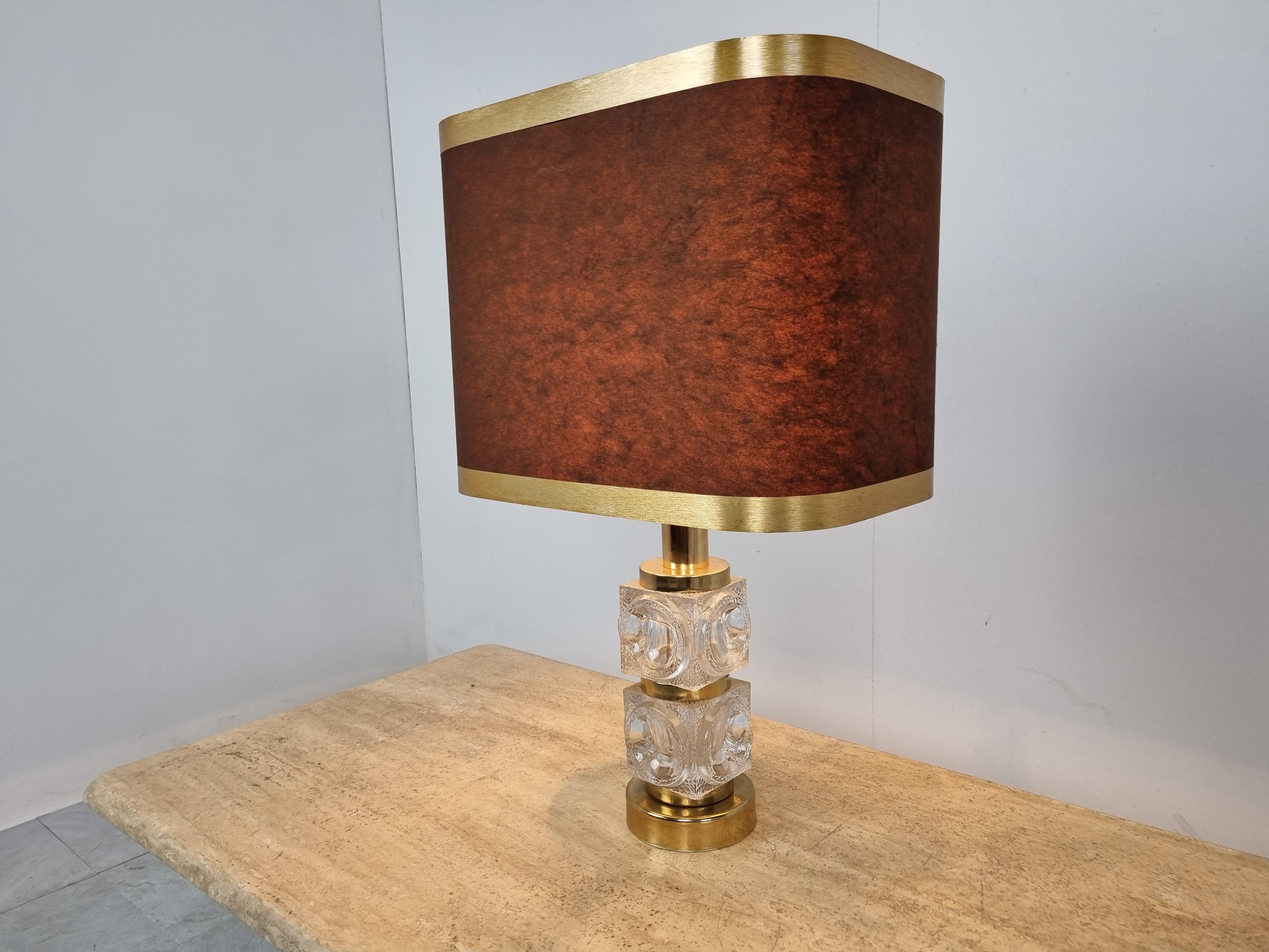 Vintage Brass and Glass Table Lamp, 1960s In Good Condition In HEVERLEE, BE