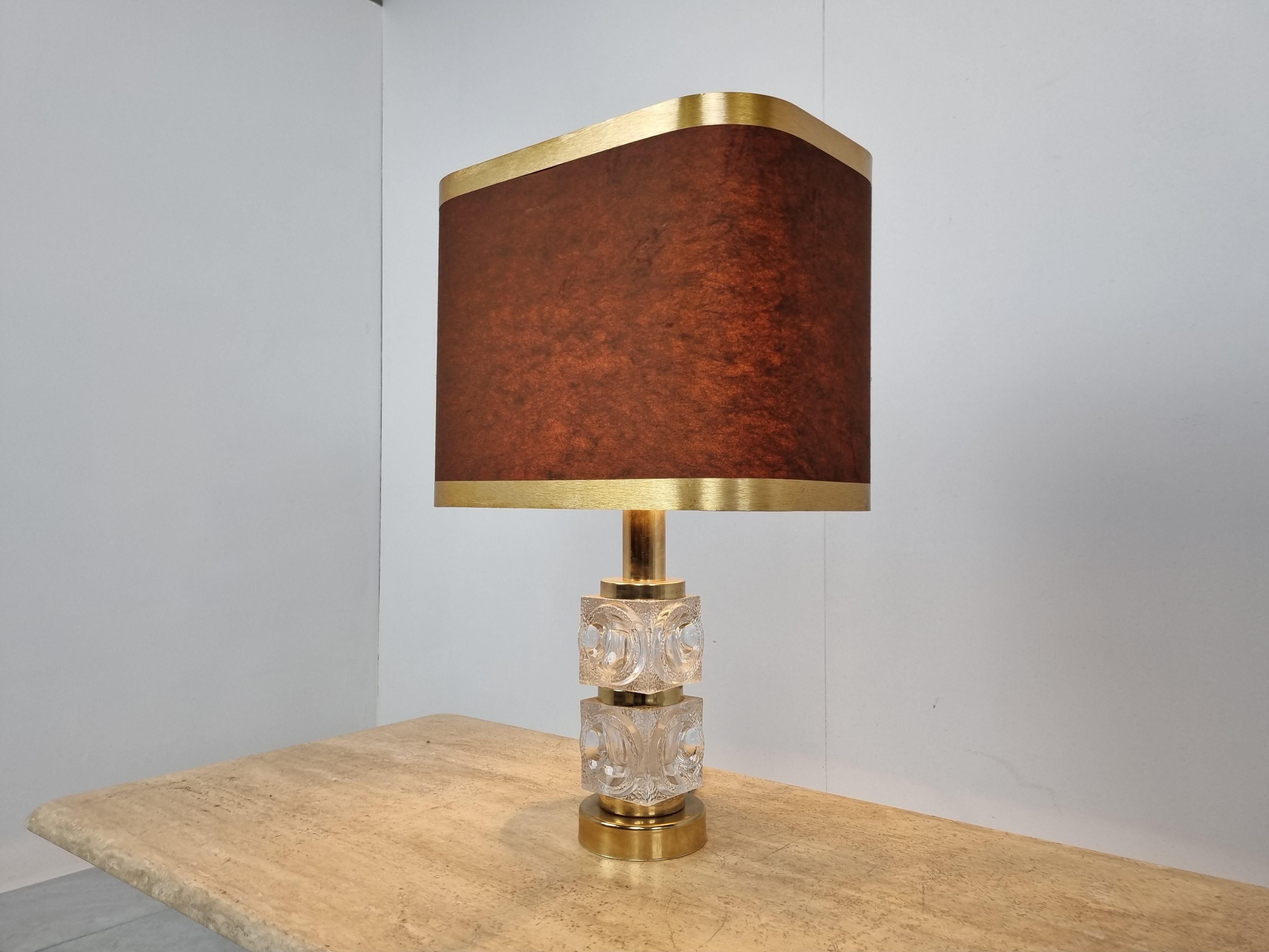 Mid-20th Century Vintage Brass and Glass Table Lamp, 1960s