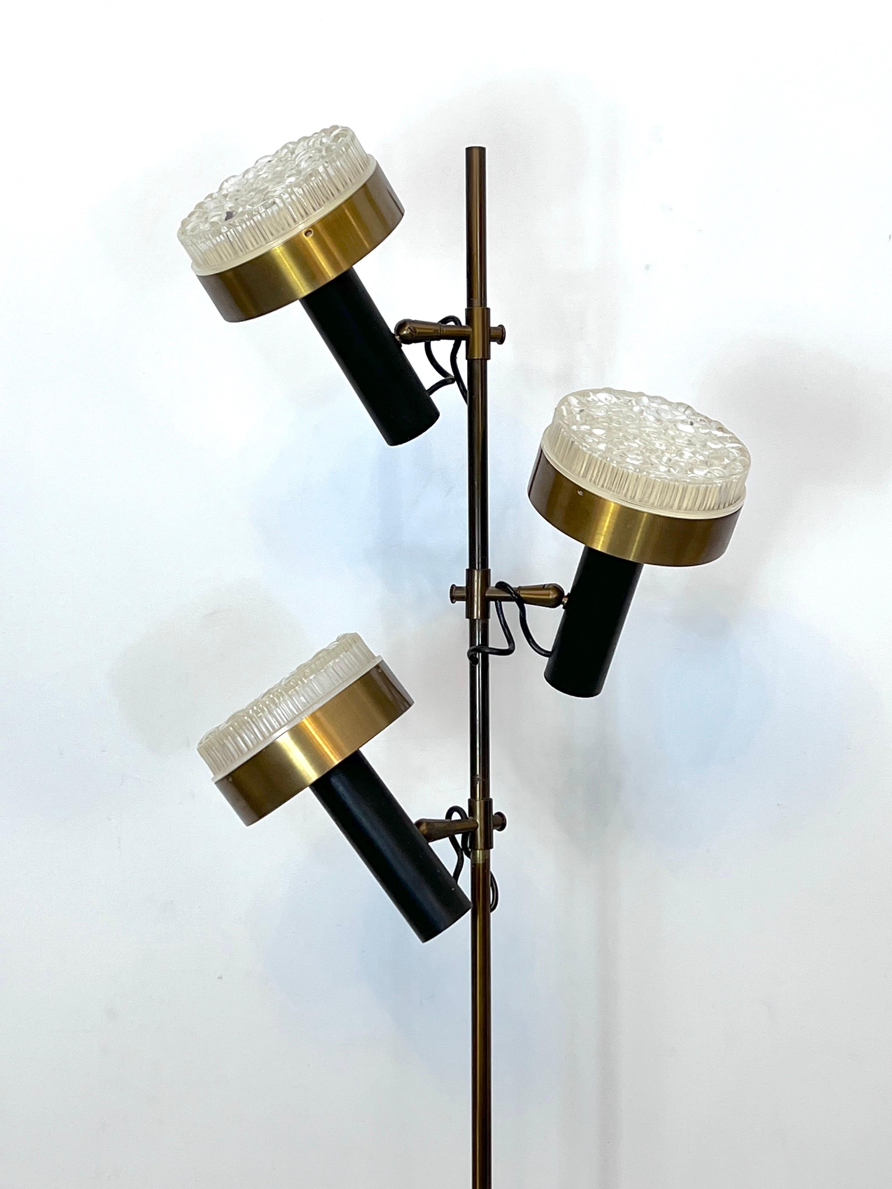 Vintage Brass and Glass Three Arms Floor Lamp by Stilux, Italy, 1960s For Sale 4