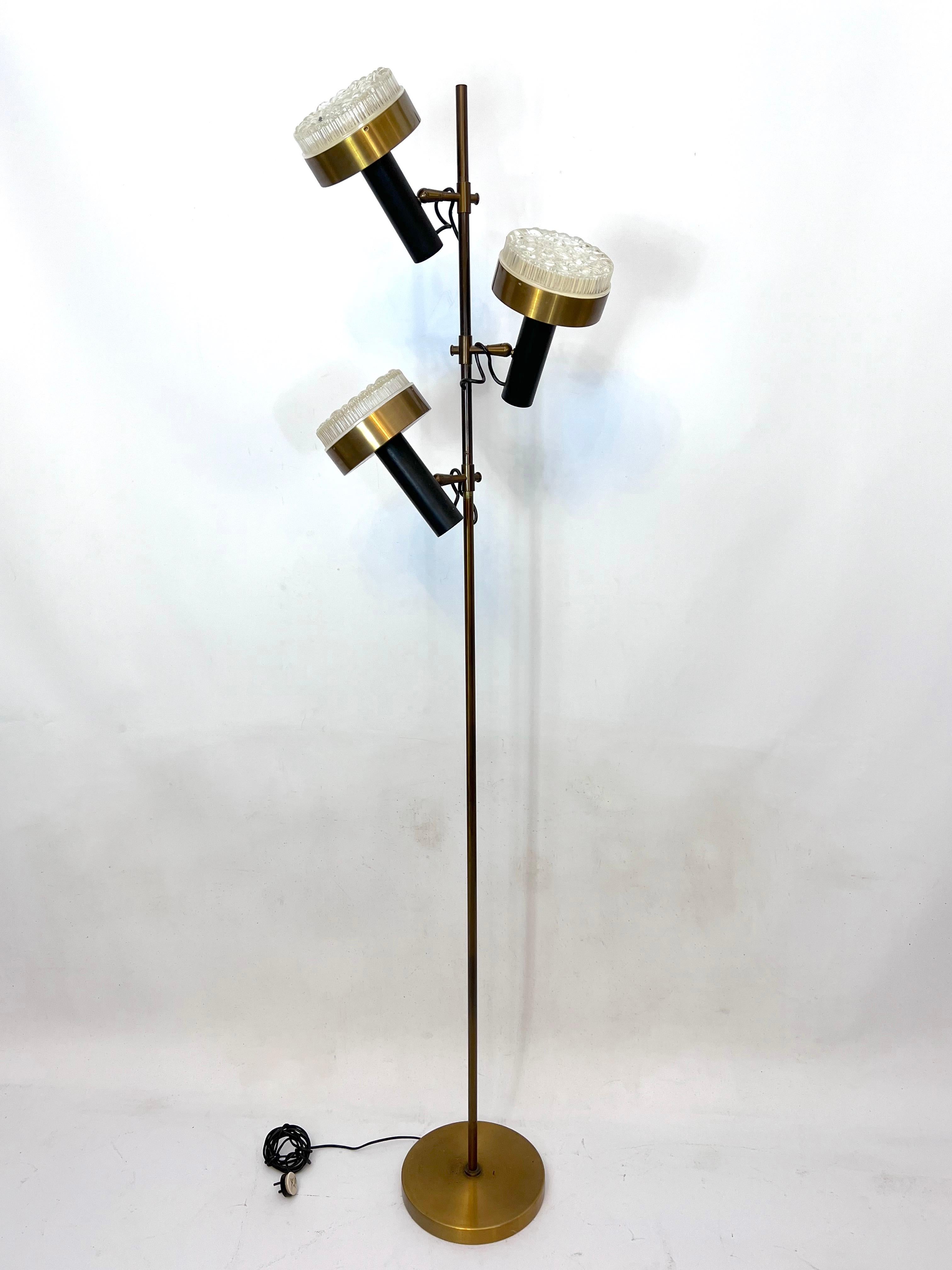 Vintage Brass and Glass Three Arms Floor Lamp by Stilux, Italy, 1960s For Sale 5