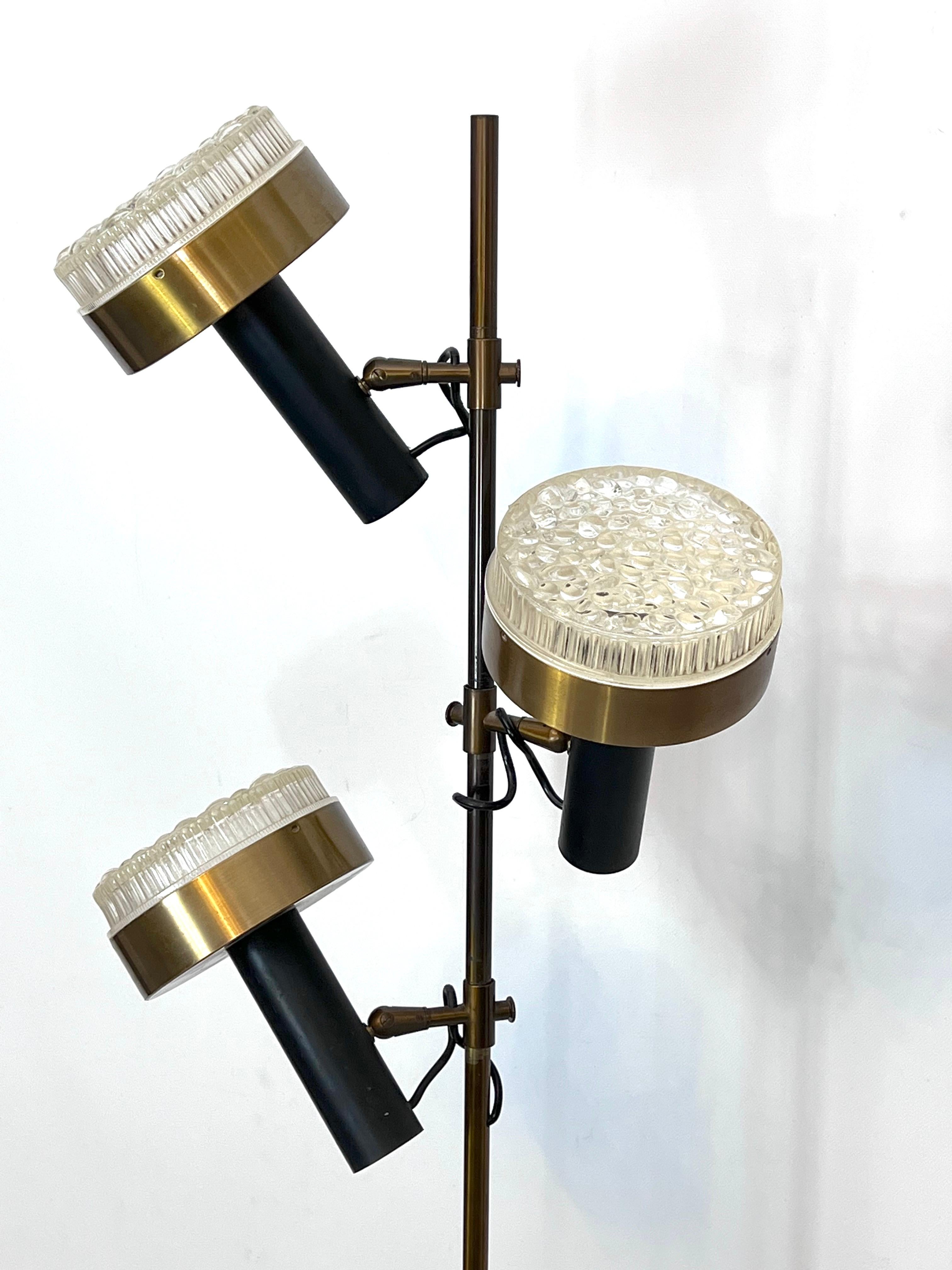20th Century Vintage Brass and Glass Three Arms Floor Lamp by Stilux, Italy, 1960s For Sale