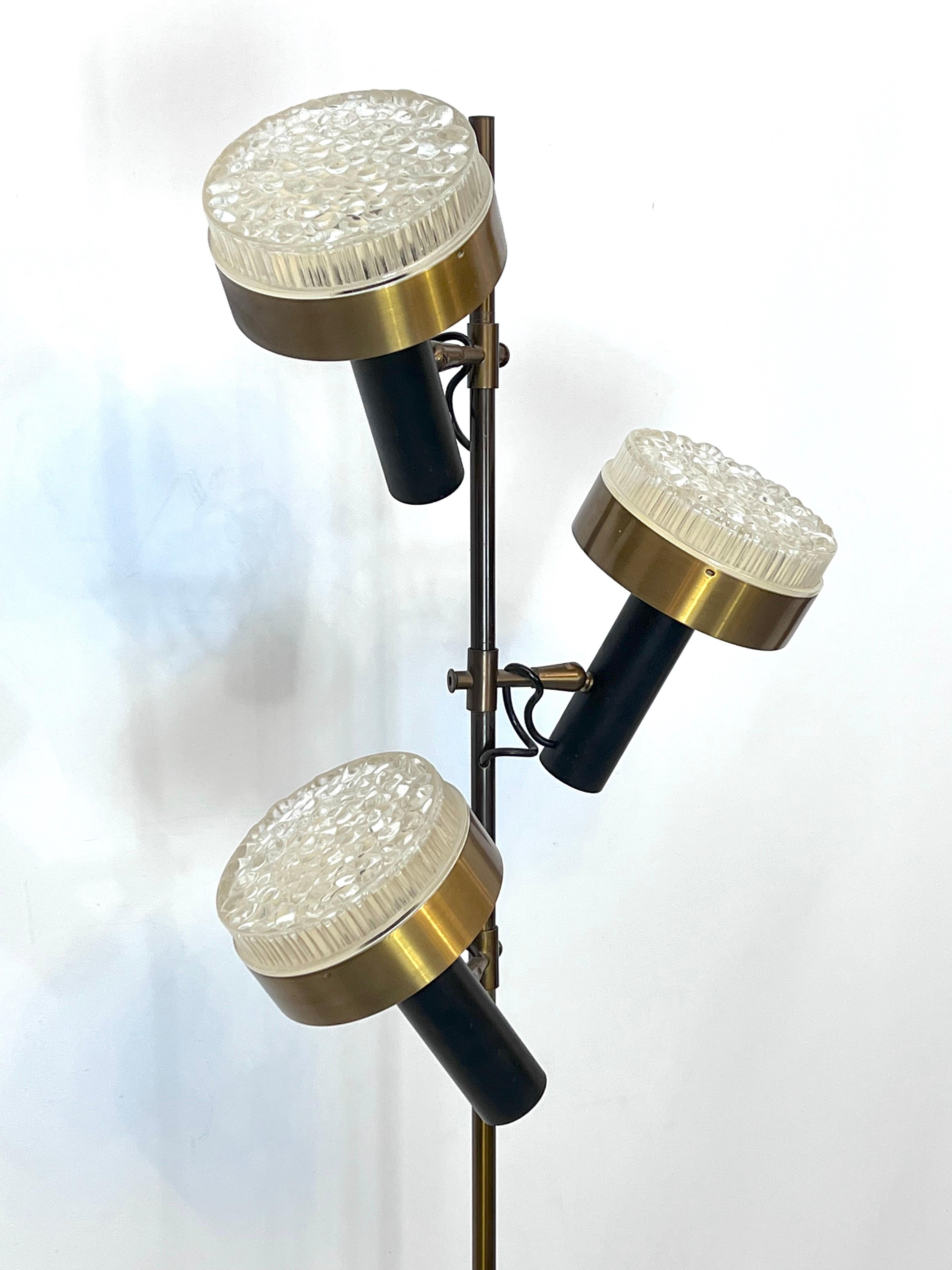 Vintage Brass and Glass Three Arms Floor Lamp by Stilux, Italy, 1960s For Sale 1