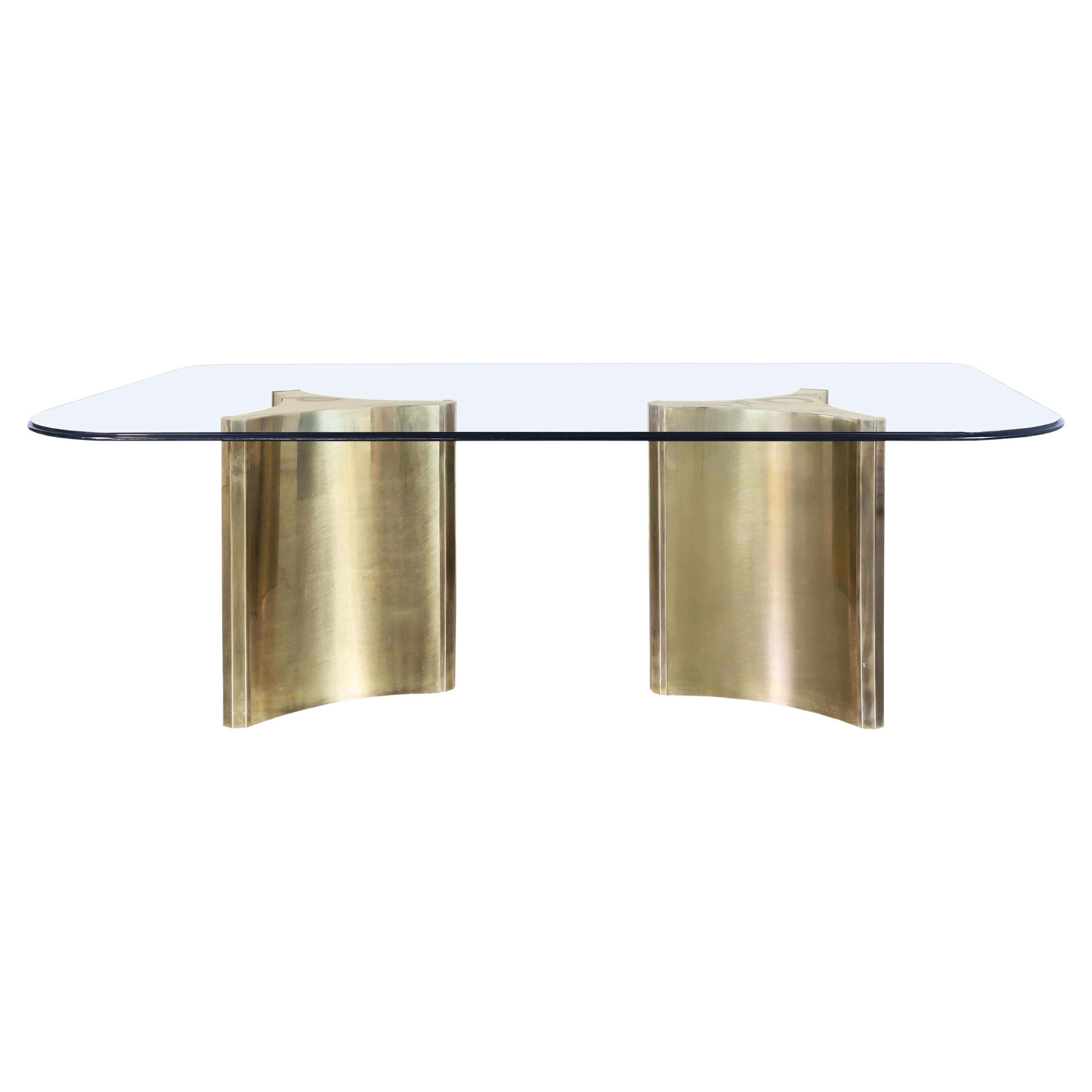 Vintage Brass and Glass "Trilobi" Dining Table by Mastercraft For Sale