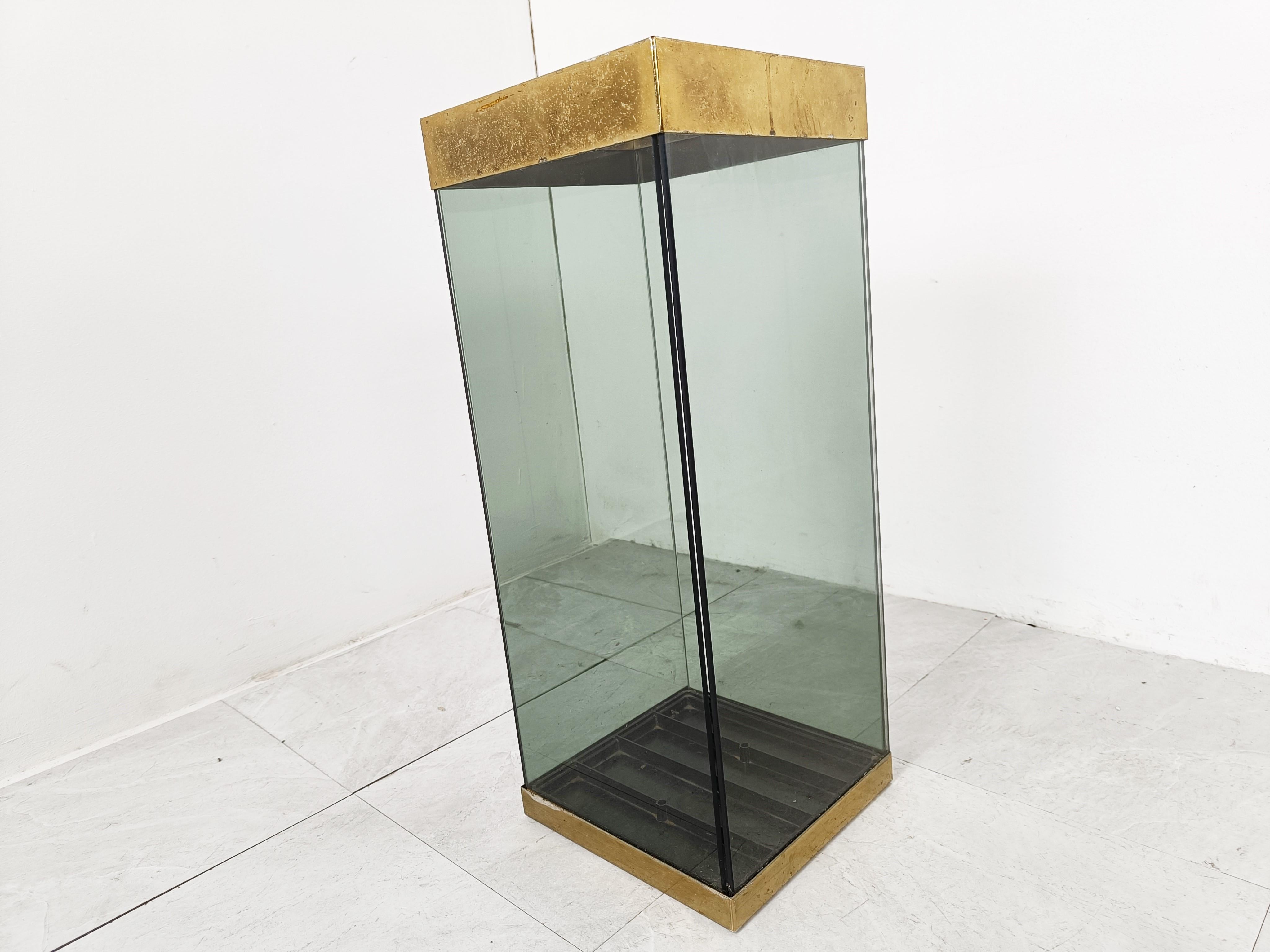 Late 20th Century Vintage Brass and Glass Umbrella Stand, 1970s For Sale