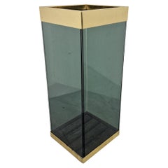 Vintage Brass and Glass Umbrella Stand, 1970s