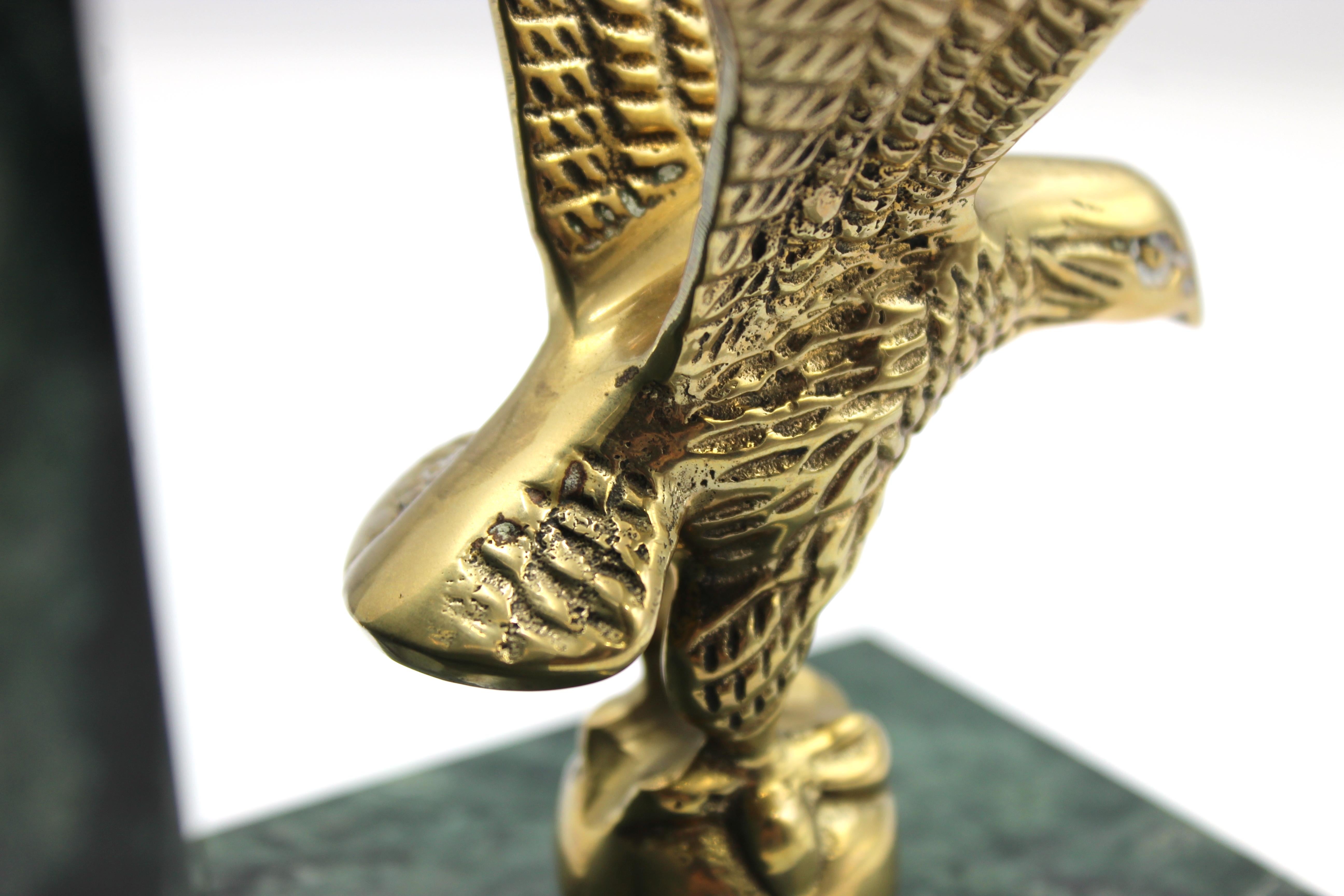 Vintage Brass and Green Marble Eagle Bookends For Sale 2