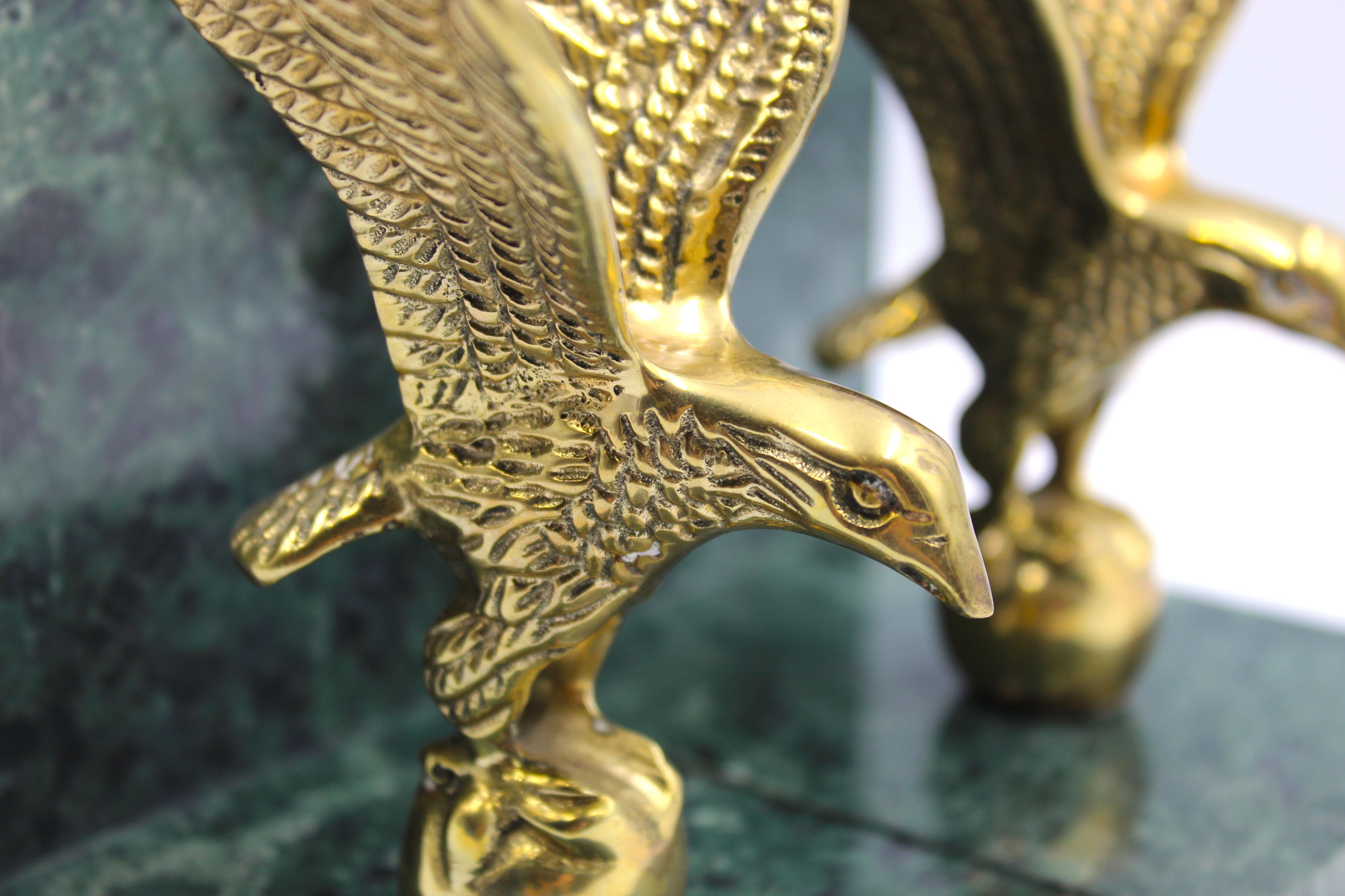 Vintage Brass and Green Marble Eagle Bookends For Sale 4