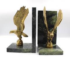 Vintage Brass and Green Marble Eagle Bookends