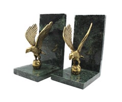 Vintage Brass and Green Marble Eagle Bookends