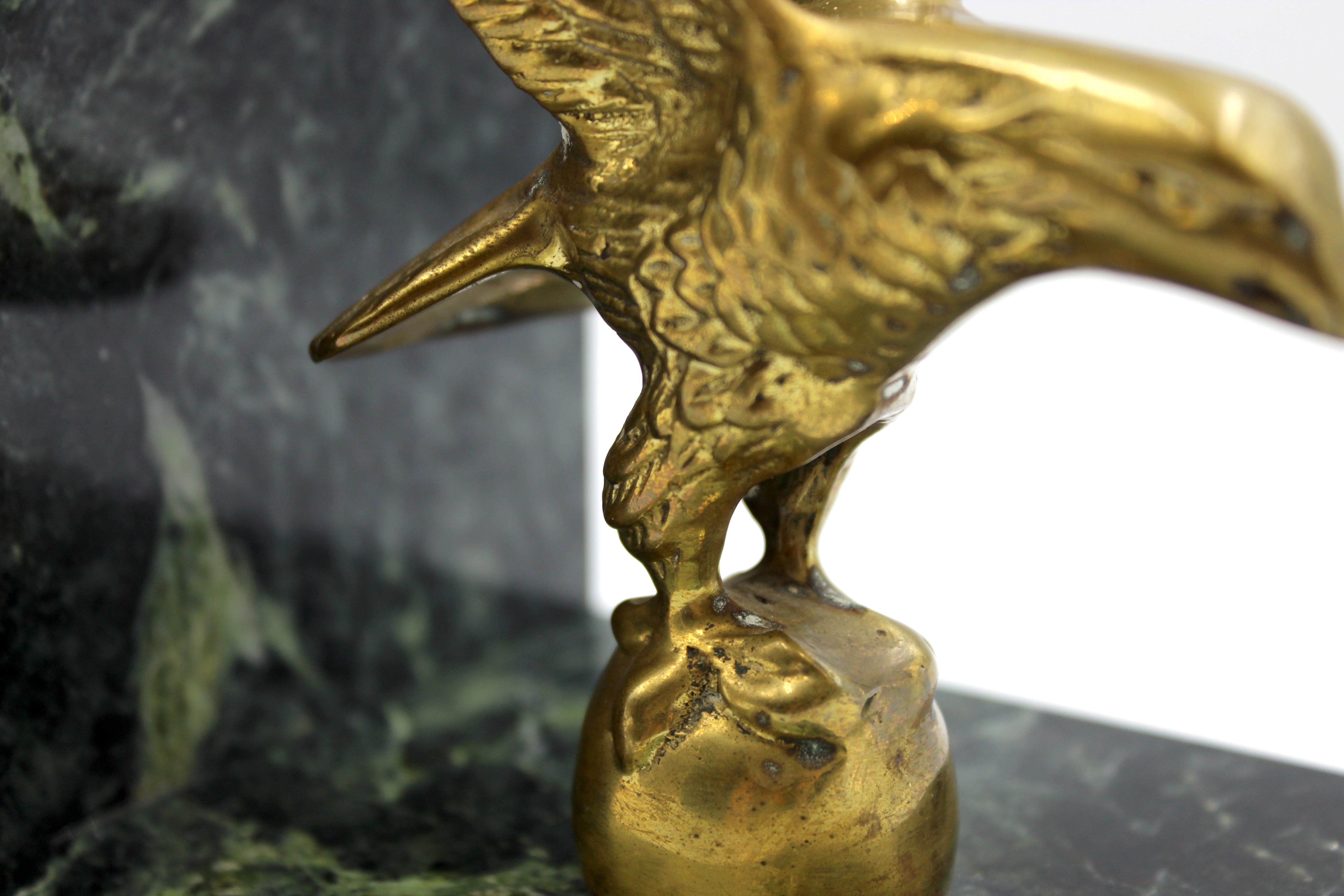 Vintage Brass and Green Marble Eagle Bookends 2
