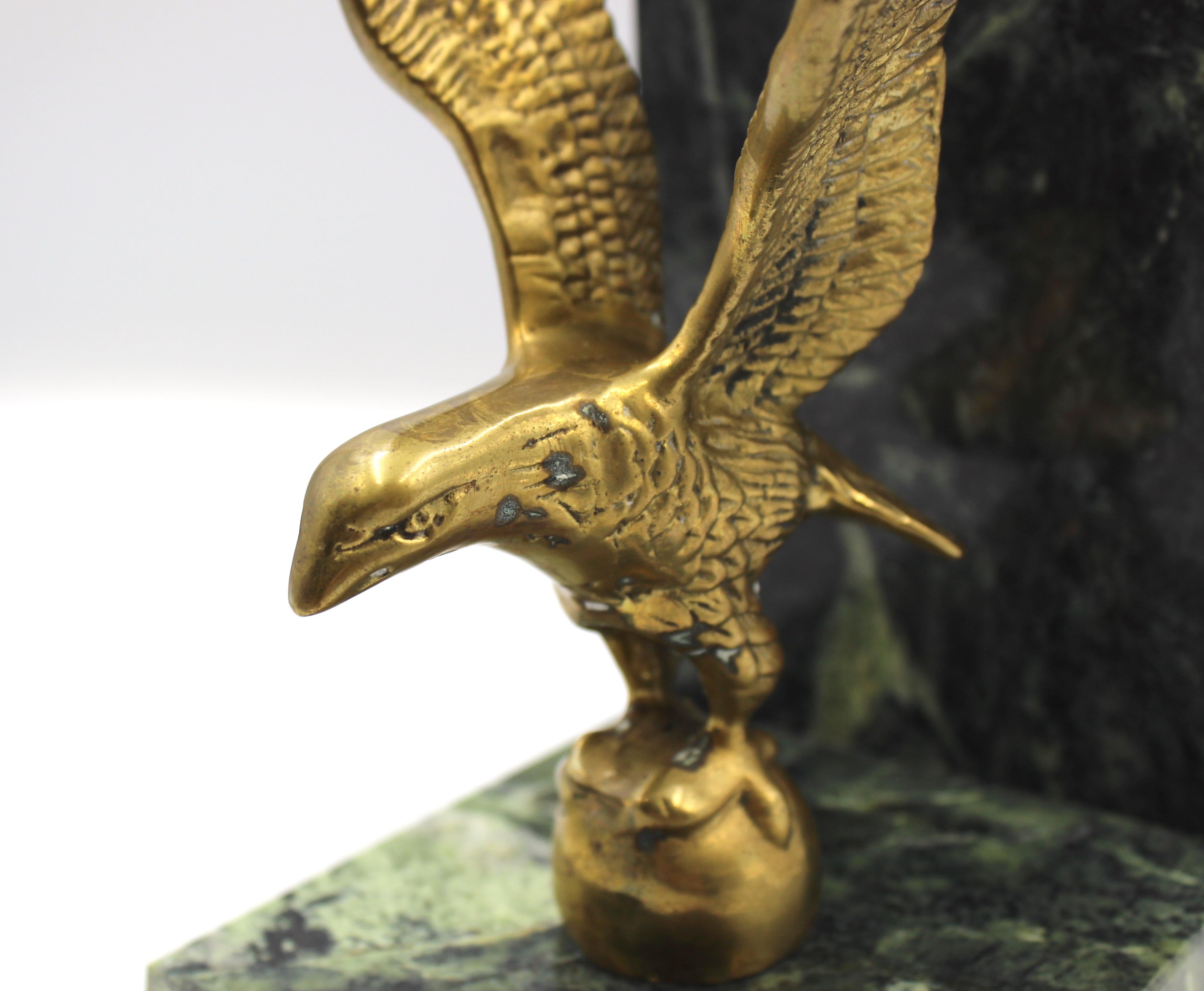 Vintage Brass and Green Marble Eagle Bookends 4