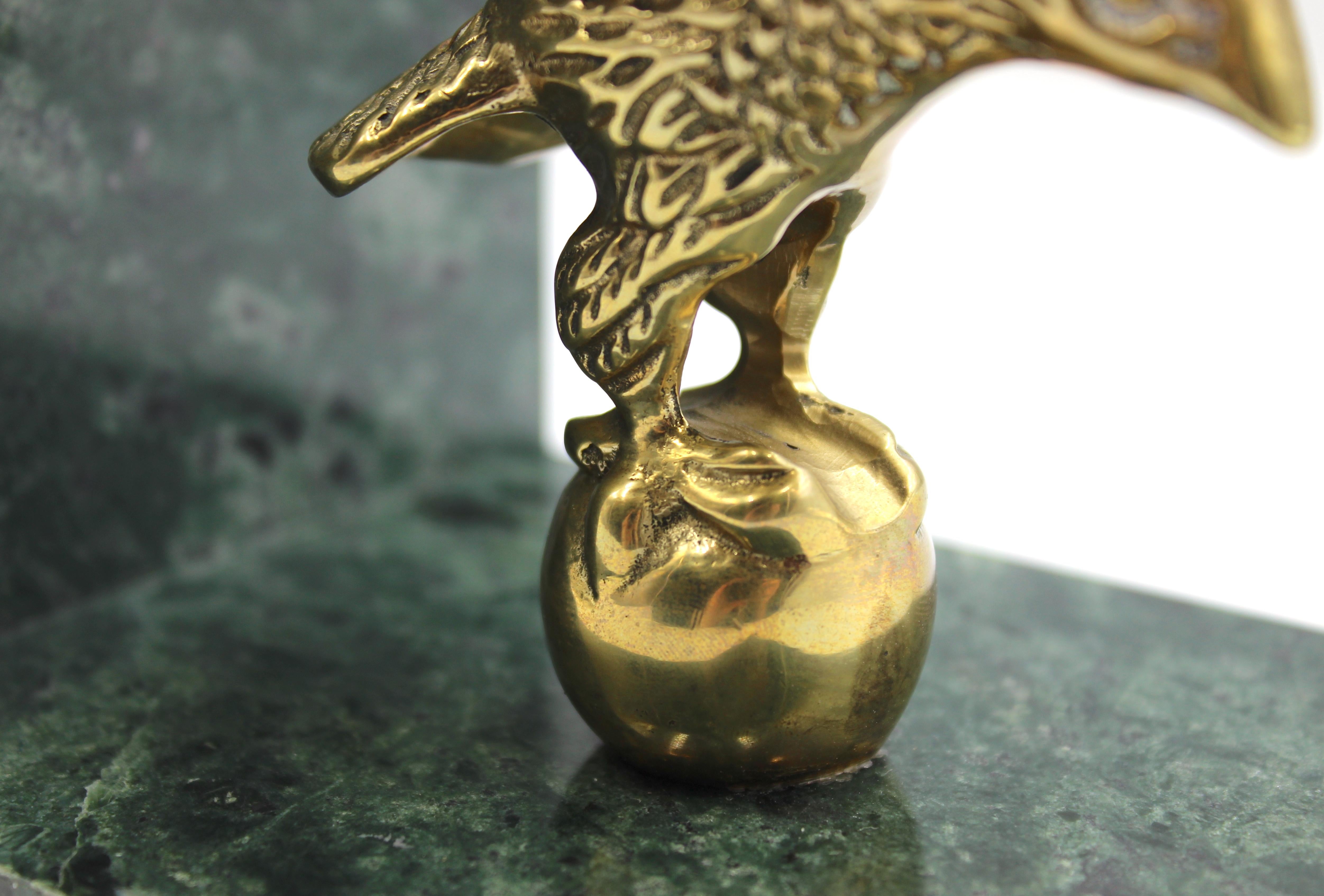 Vintage Brass and Green Marble Eagle Bookends For Sale 1