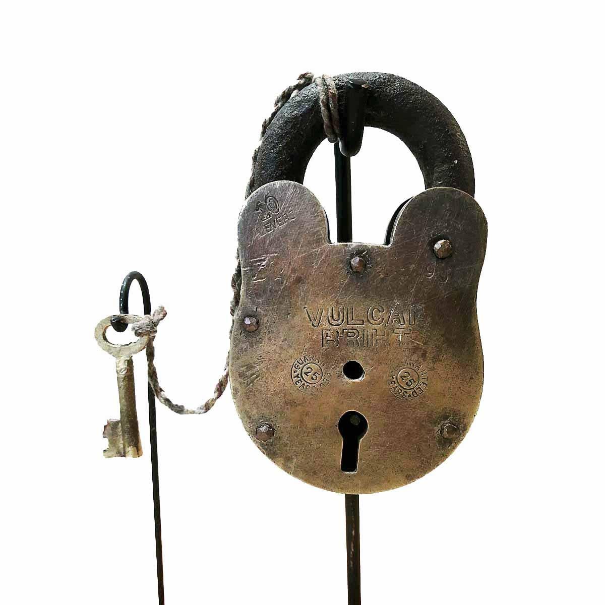 English Vintage Brass and Iron Padlock, Early 20th Century For Sale