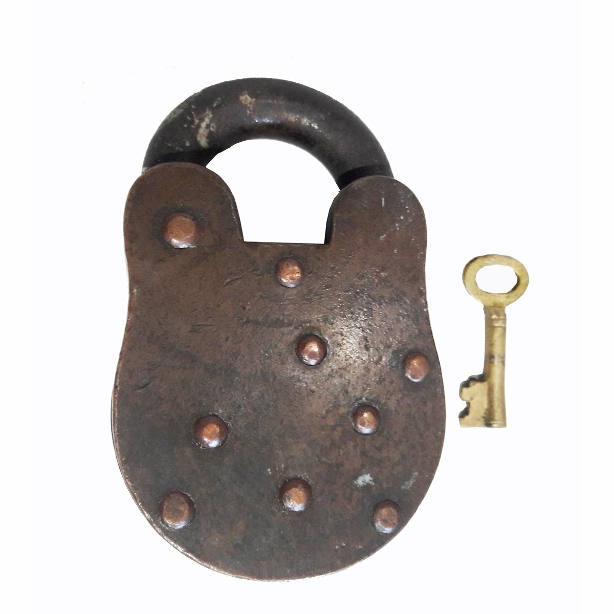 Vintage Brass and Iron Padlock, Early 20th Century In Fair Condition In New York, NY