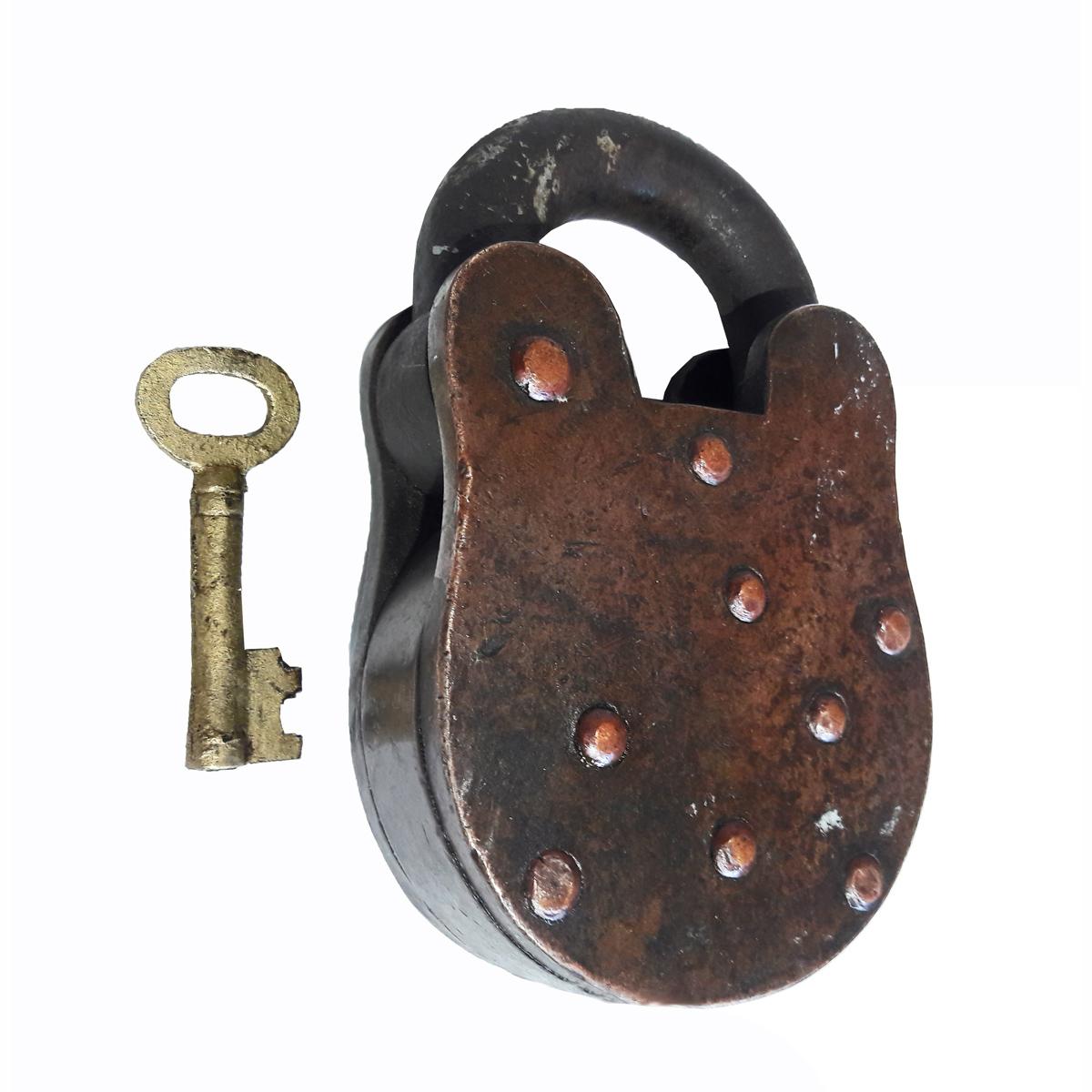 Vintage Brass and Iron Padlock, Early 20th Century 2