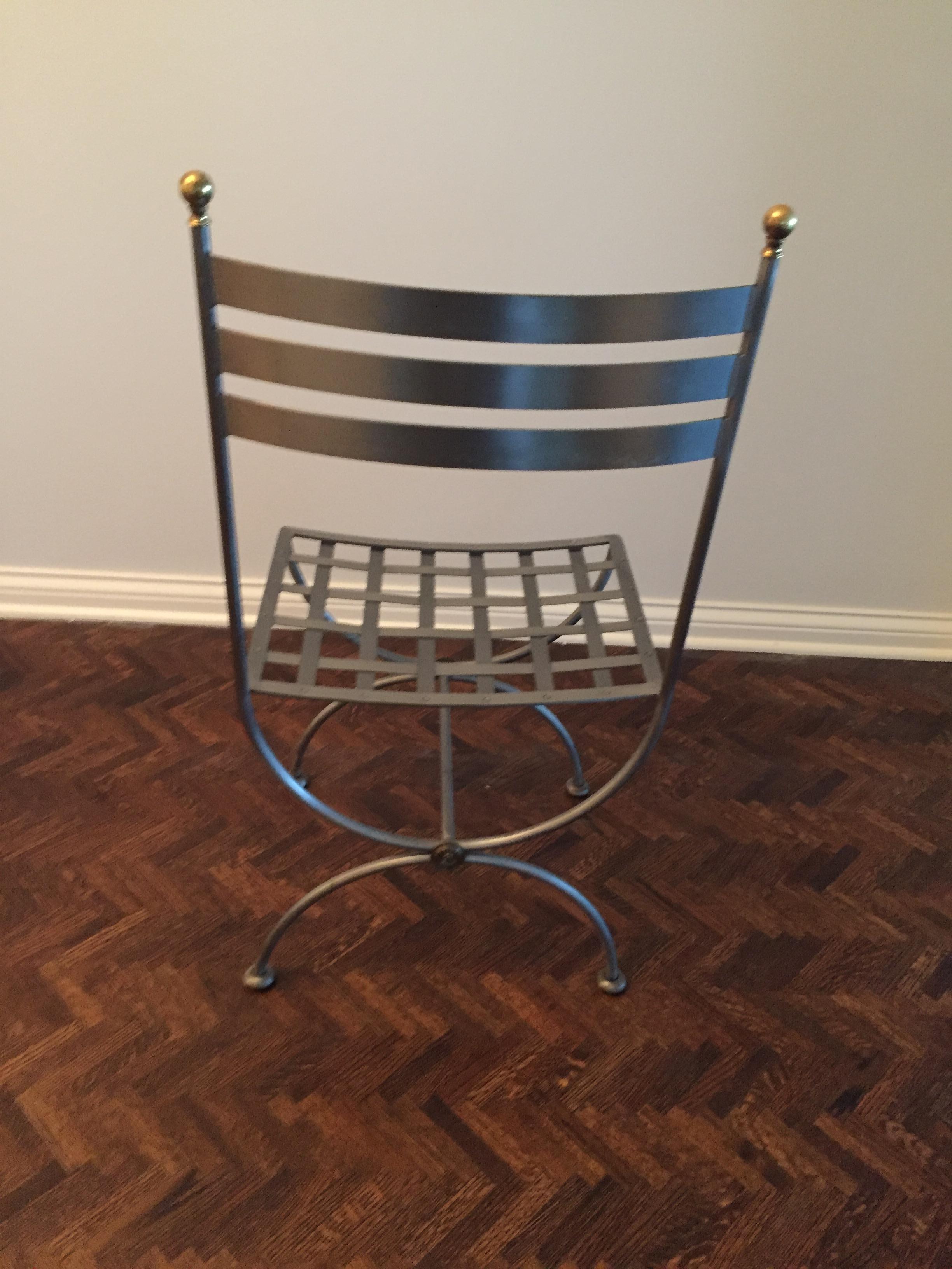 Indoor/outdoor  Brass and Iron Savonarola Side Chair In Good Condition For Sale In Chicago, IL