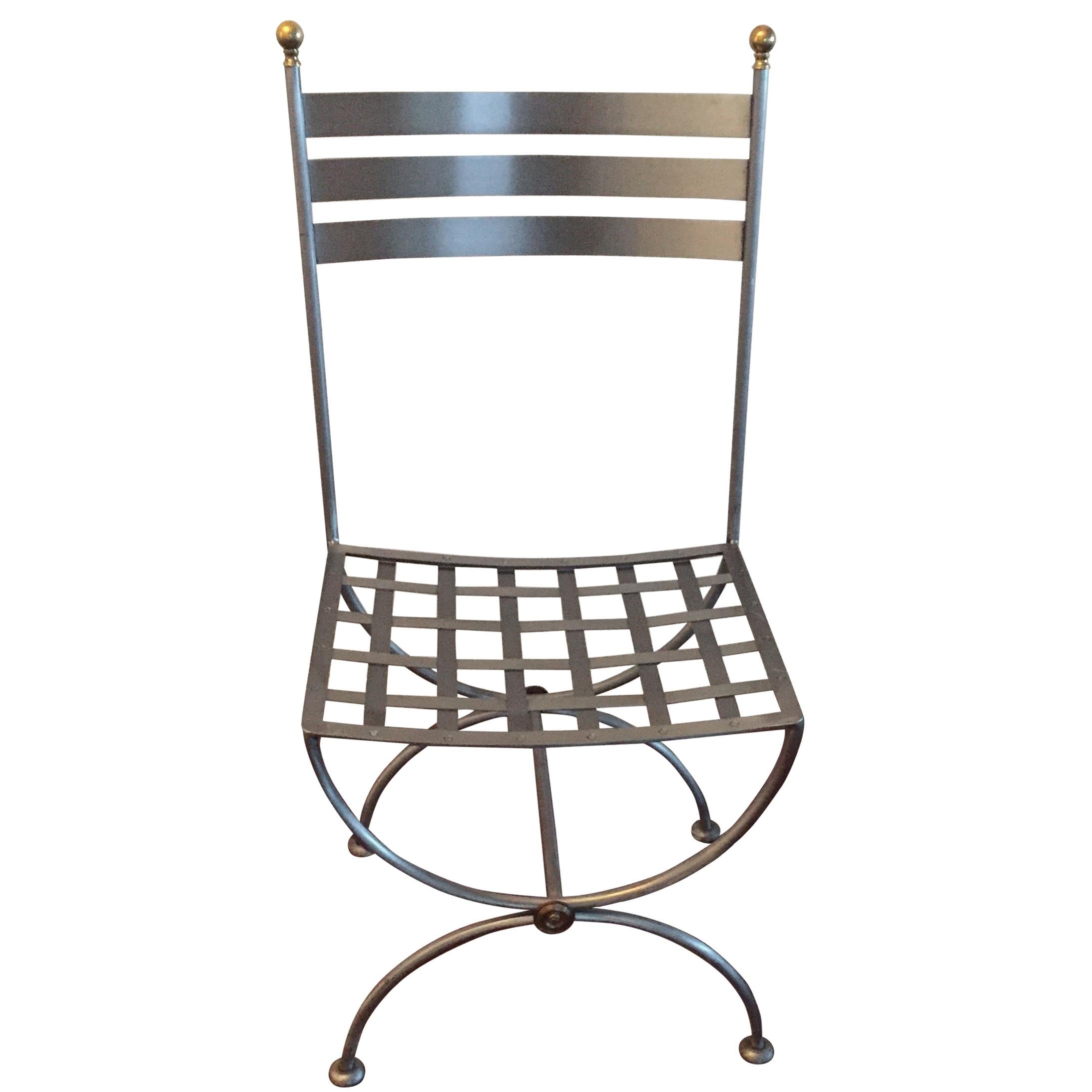 Indoor/outdoor  Brass and Iron Savonarola Side Chair For Sale