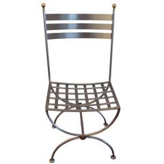 Retro Indoor/outdoor  Brass and Iron Savonarola Side Chair