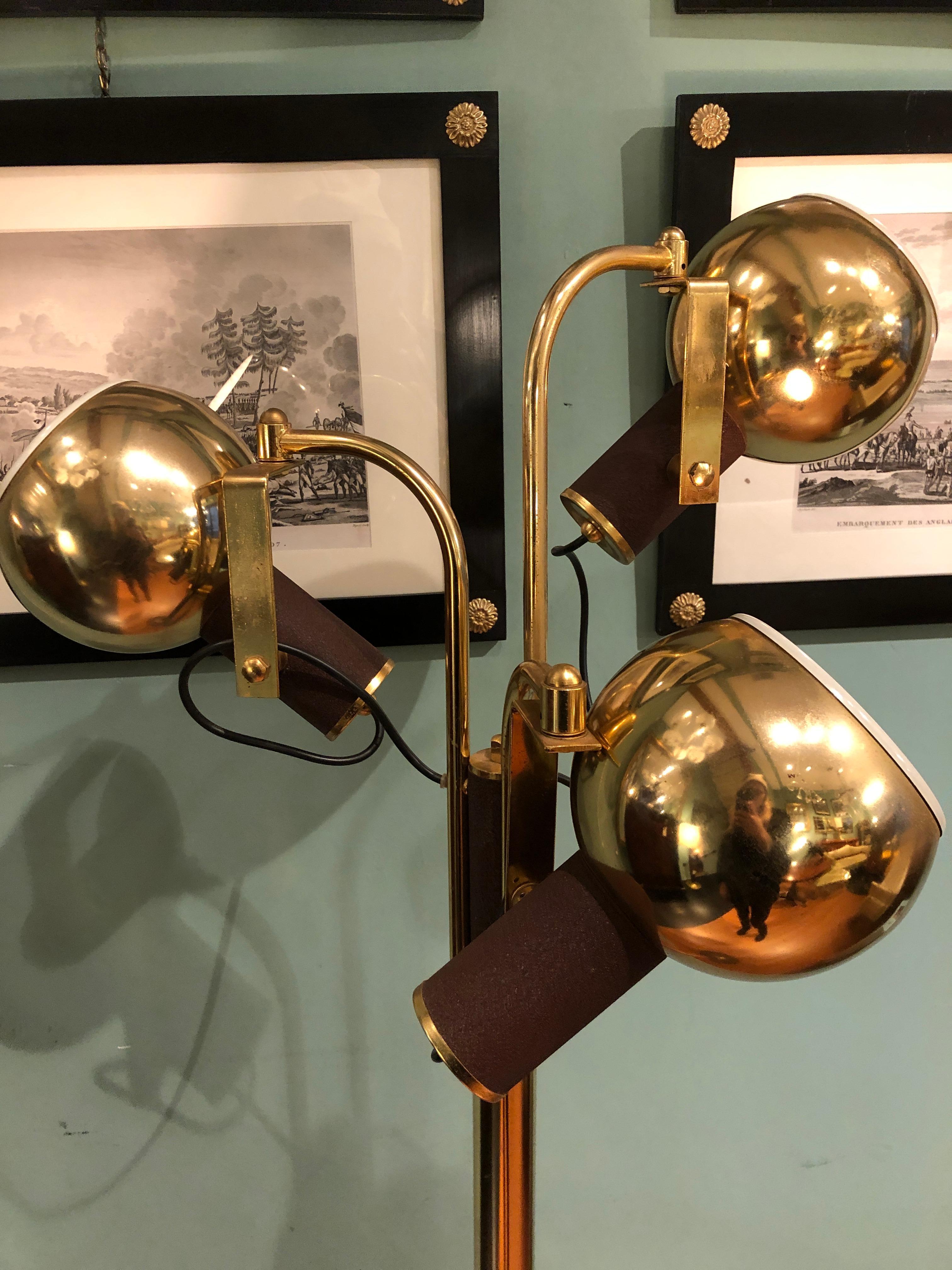 Vintage Brass and Iron Three Adjustable Lights Floor Lamp, 1970s 6