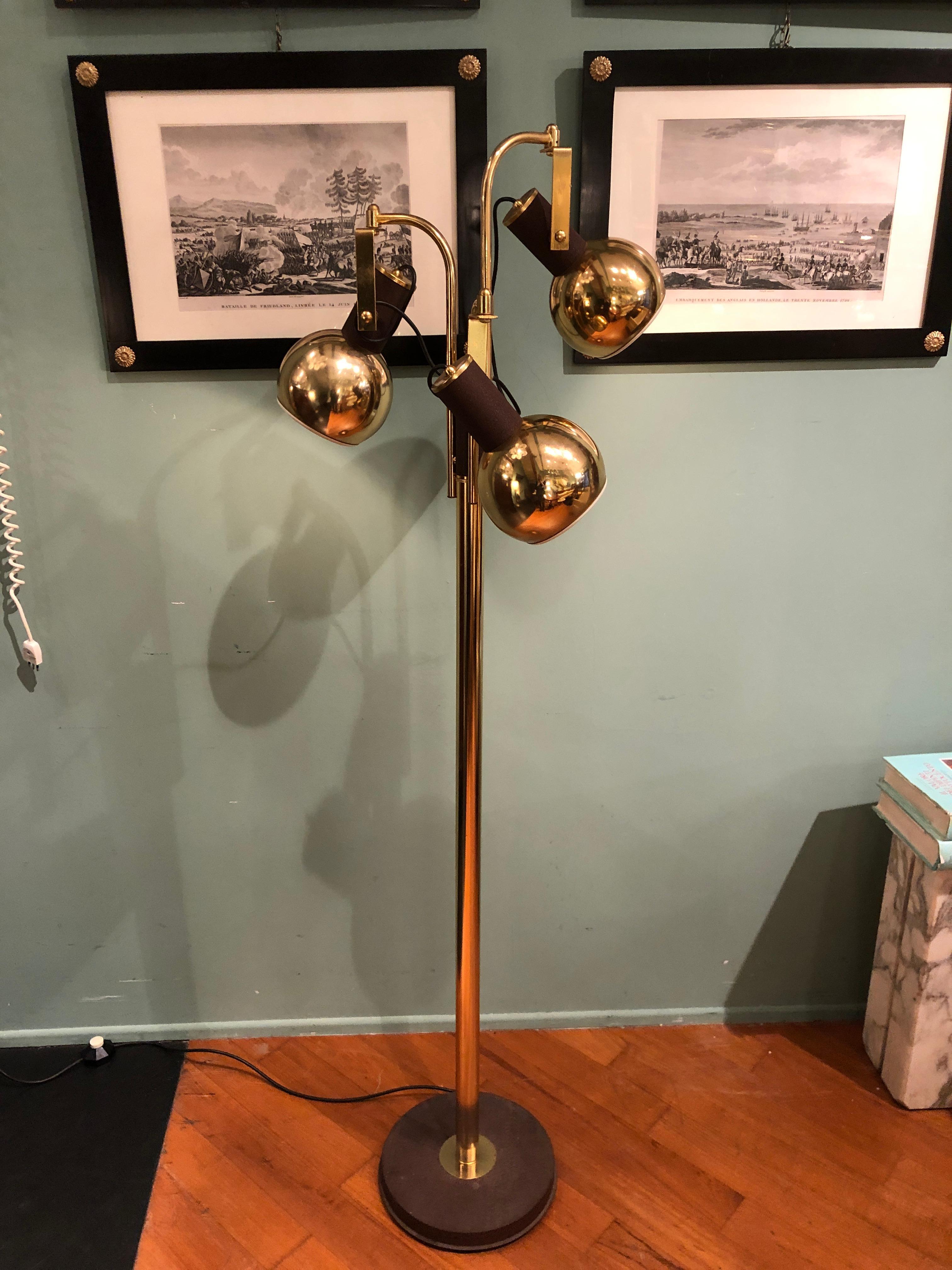 Vintage Brass and Iron Three Adjustable Lights Floor Lamp, 1970s 7