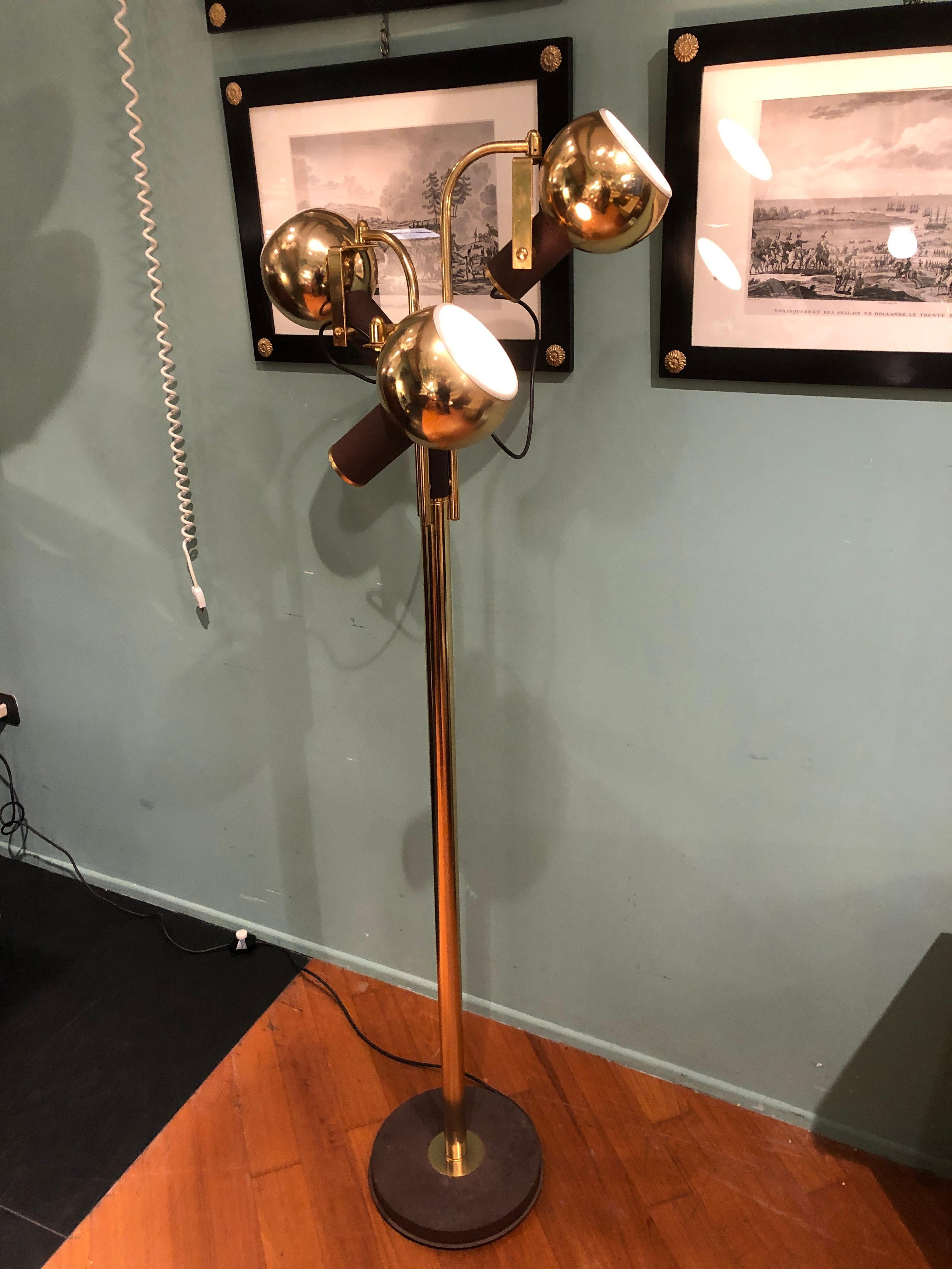 Vintage Brass and Iron Three Adjustable Lights Floor Lamp, 1970s 1