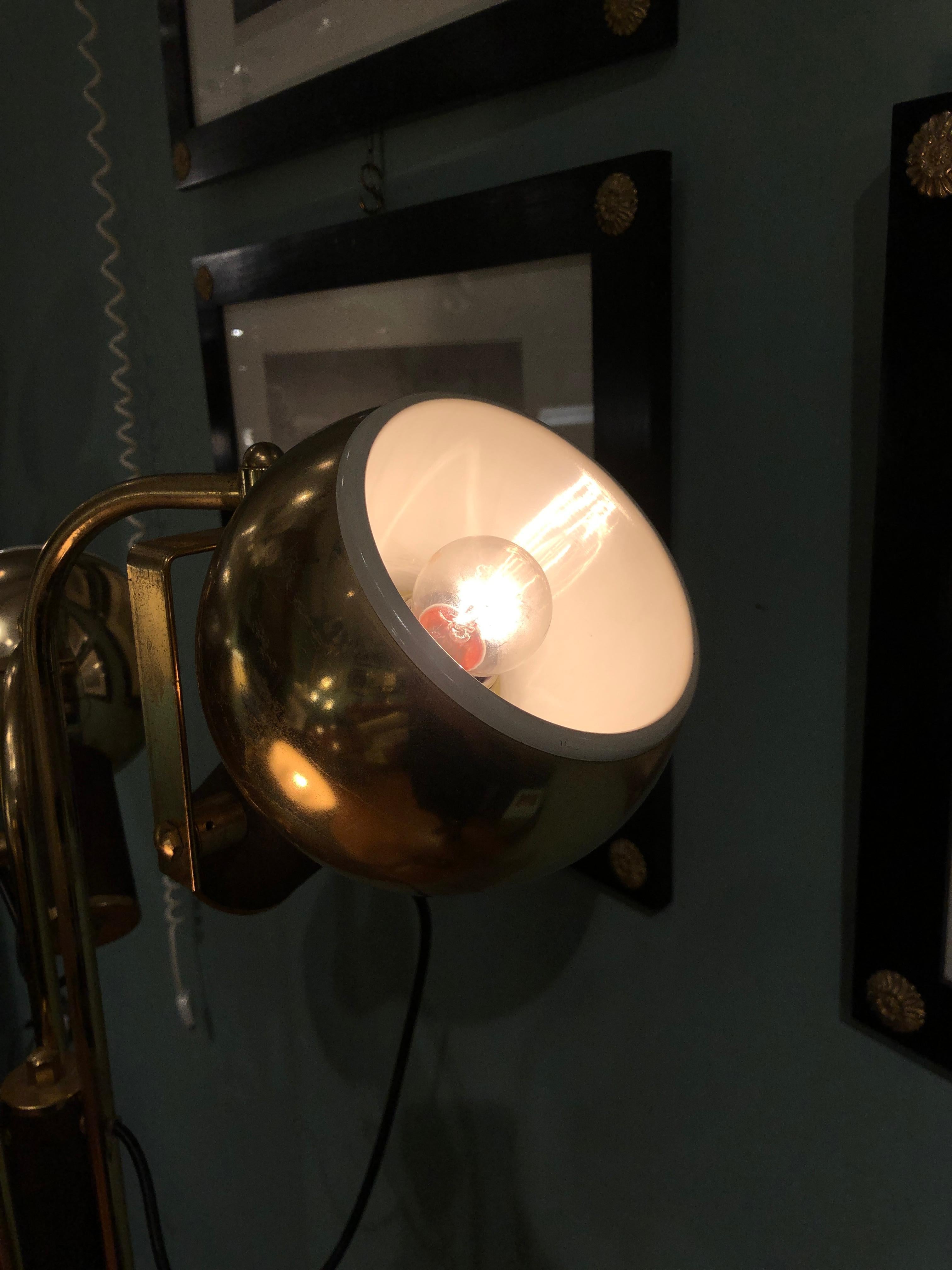 Vintage Brass and Iron Three Adjustable Lights Floor Lamp, 1970s 2