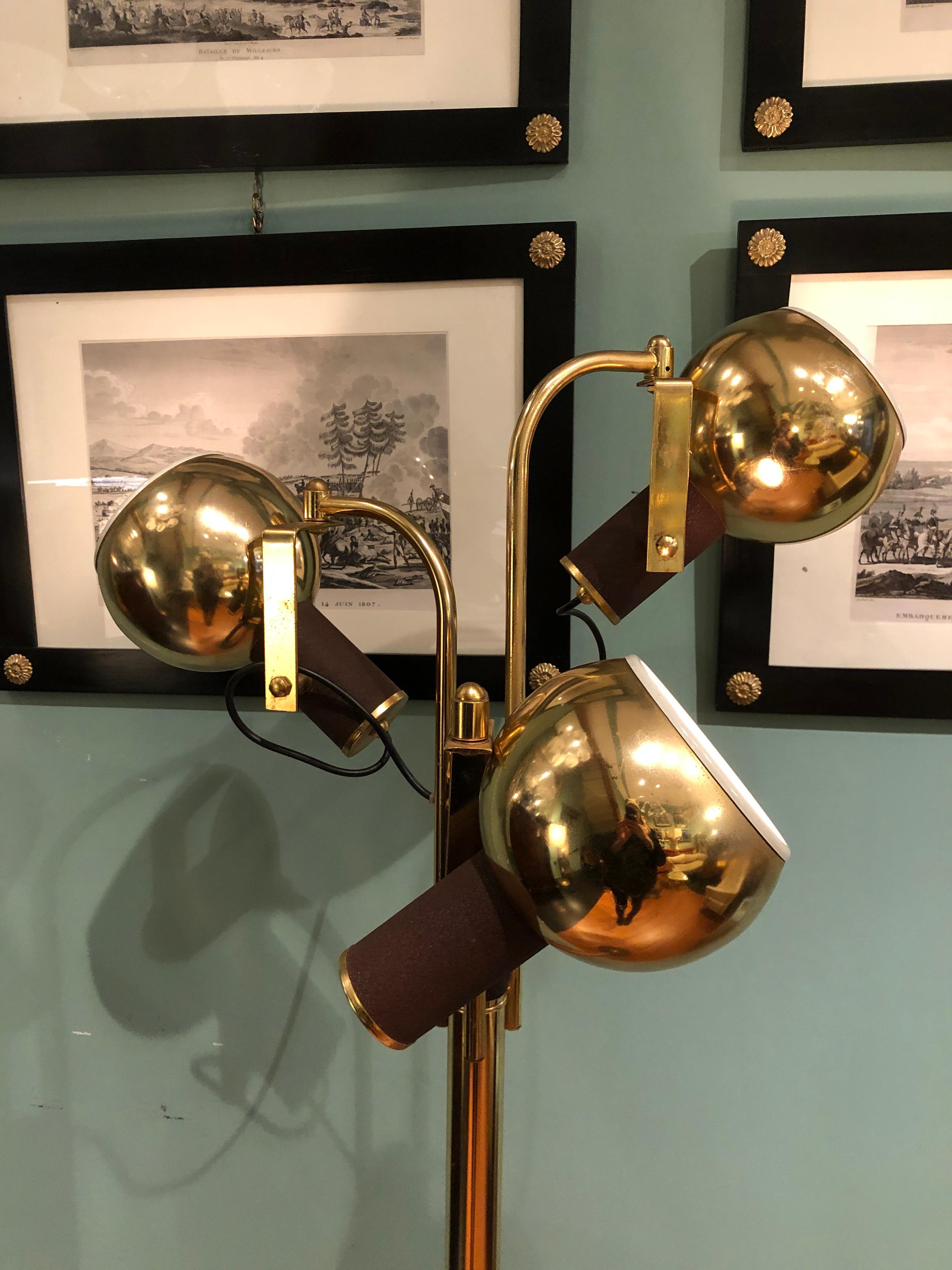 Vintage Brass and Iron Three Adjustable Lights Floor Lamp, 1970s 3